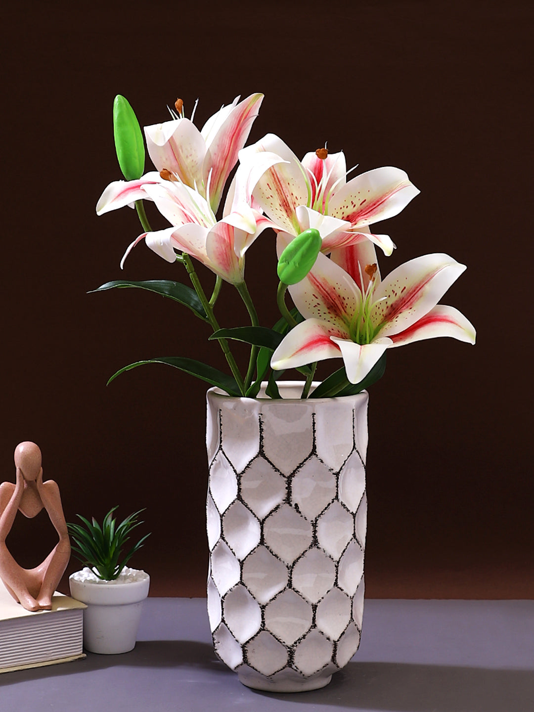 Pink & Green 2 Pieces Lily Blooms Artificial Flower