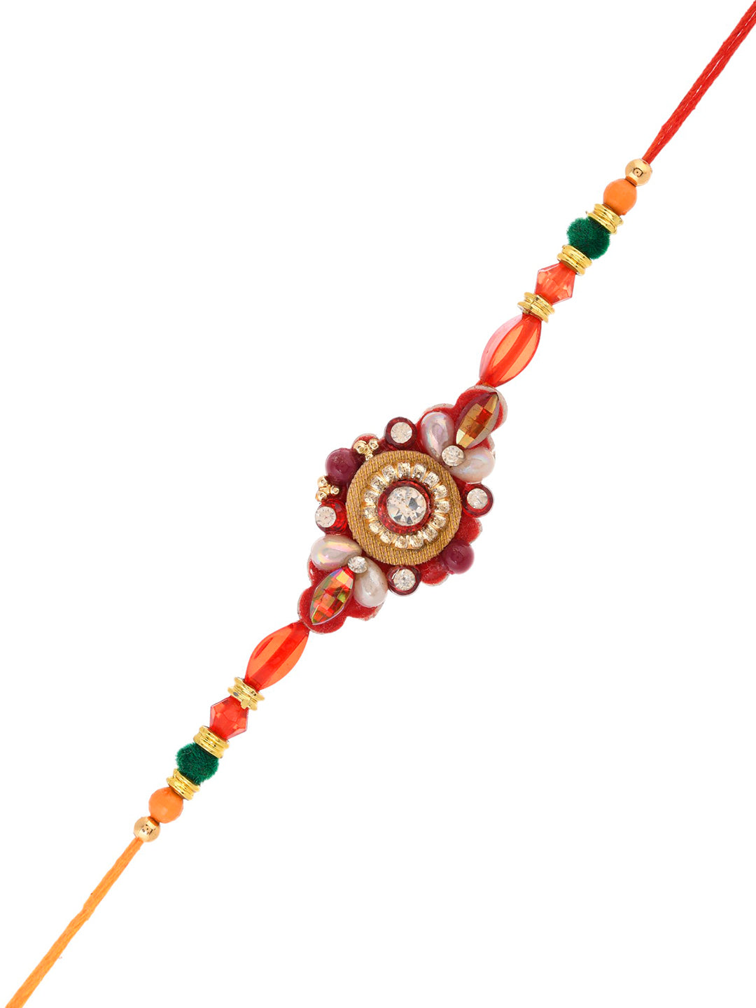 Gold & Pink Beaded Single Rakhi