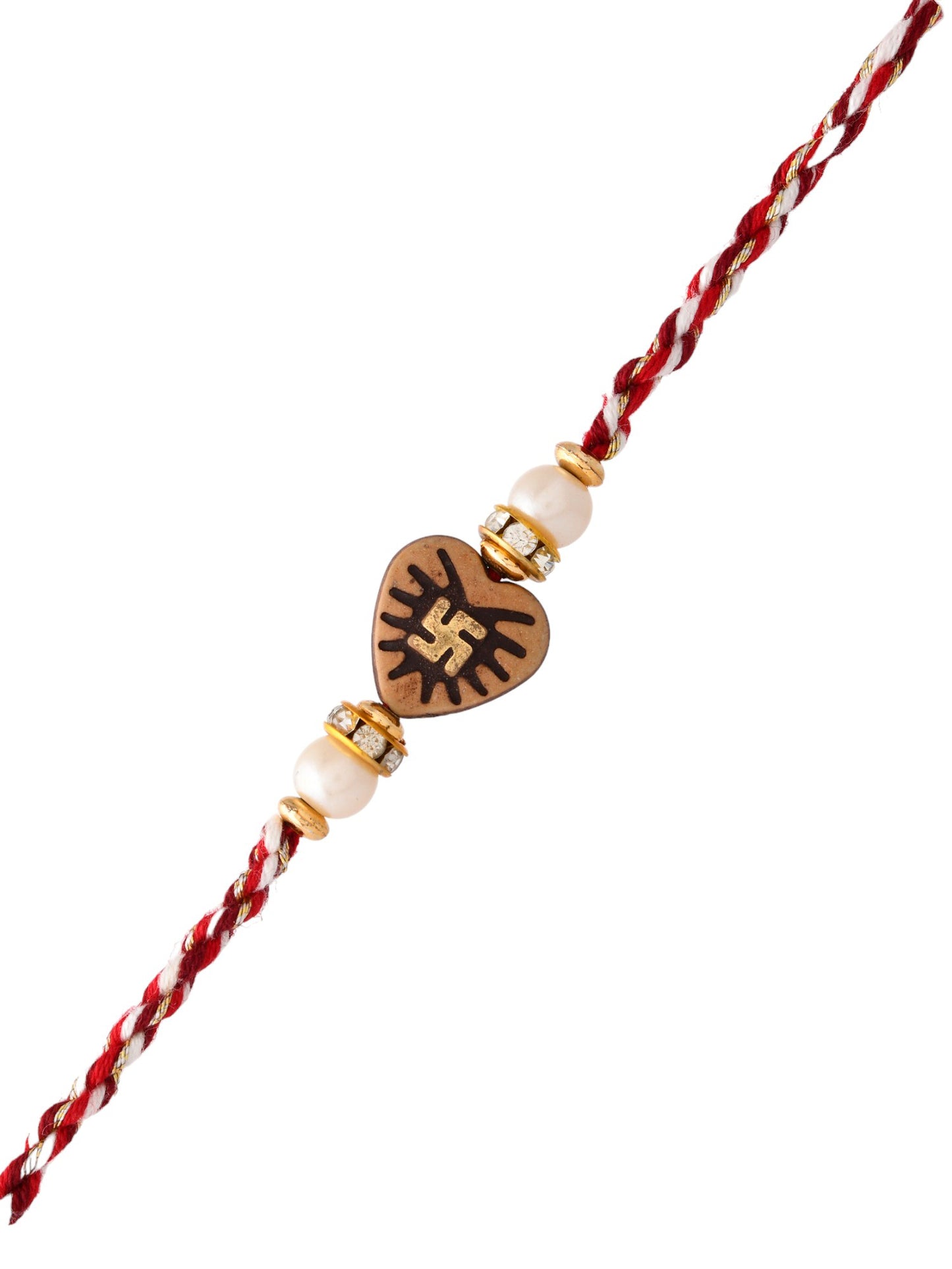 Brown Heart Shape Mauli Rakhi with Swastik Motif