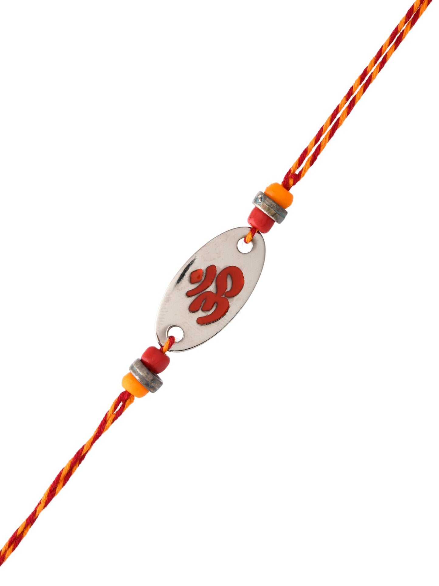 Silver Base Beads Studded OM Rakhi