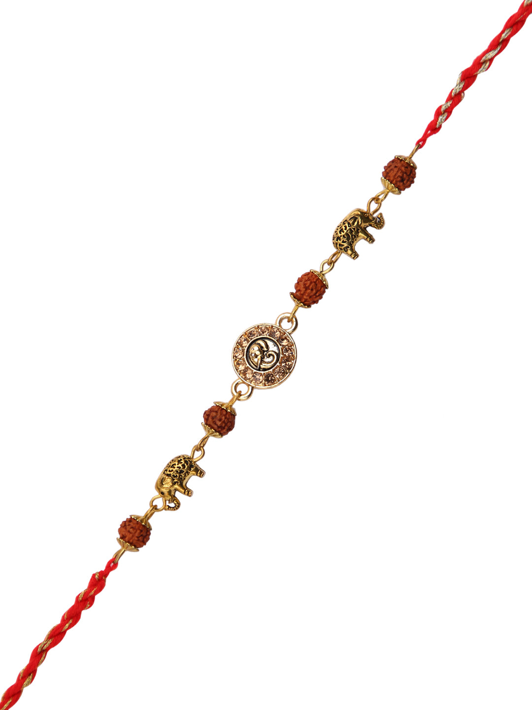 Golden Engraved Elephant Antique Rakhi