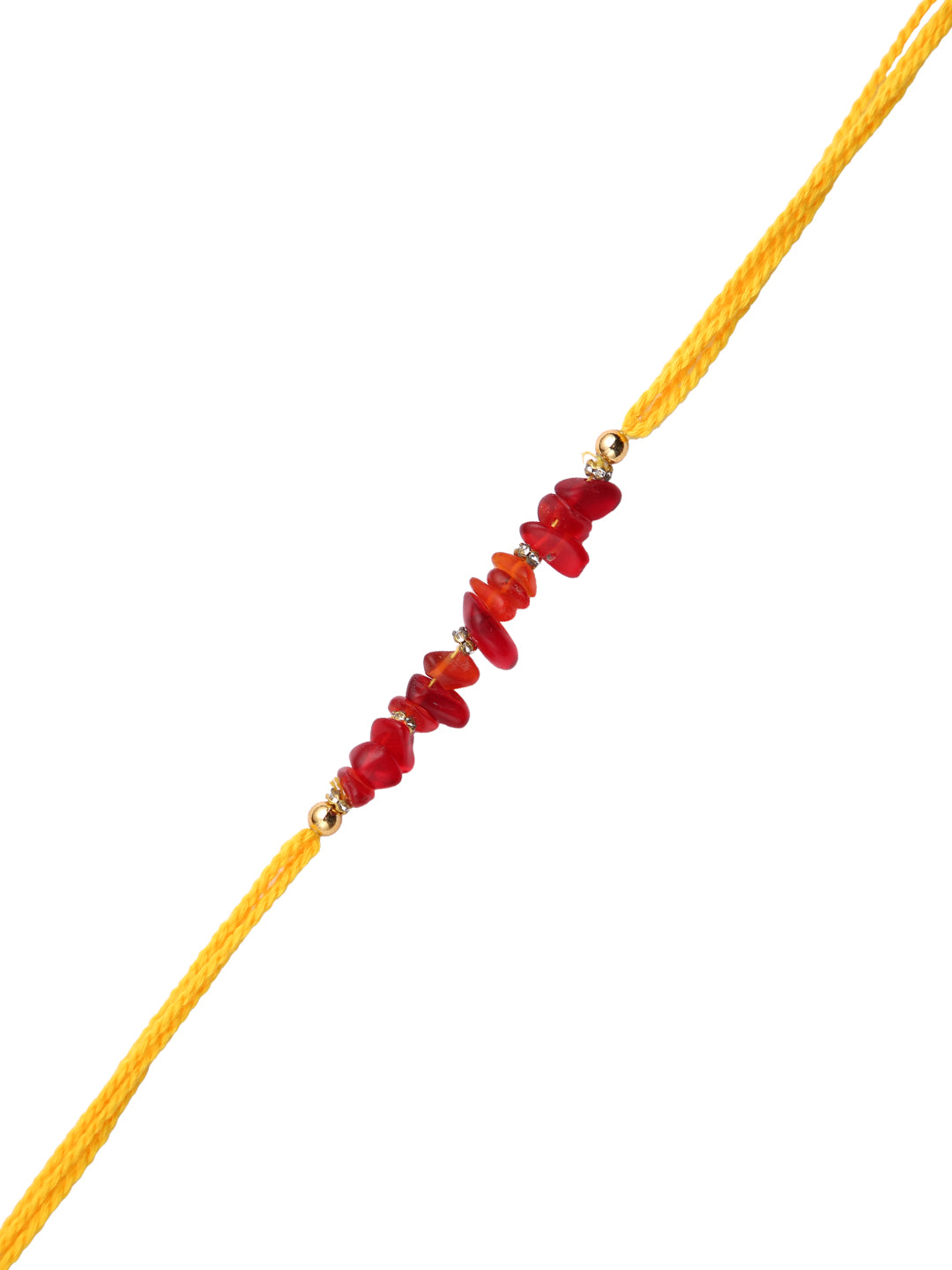 Red Stones & Yellow Multistand Thread Rakhi