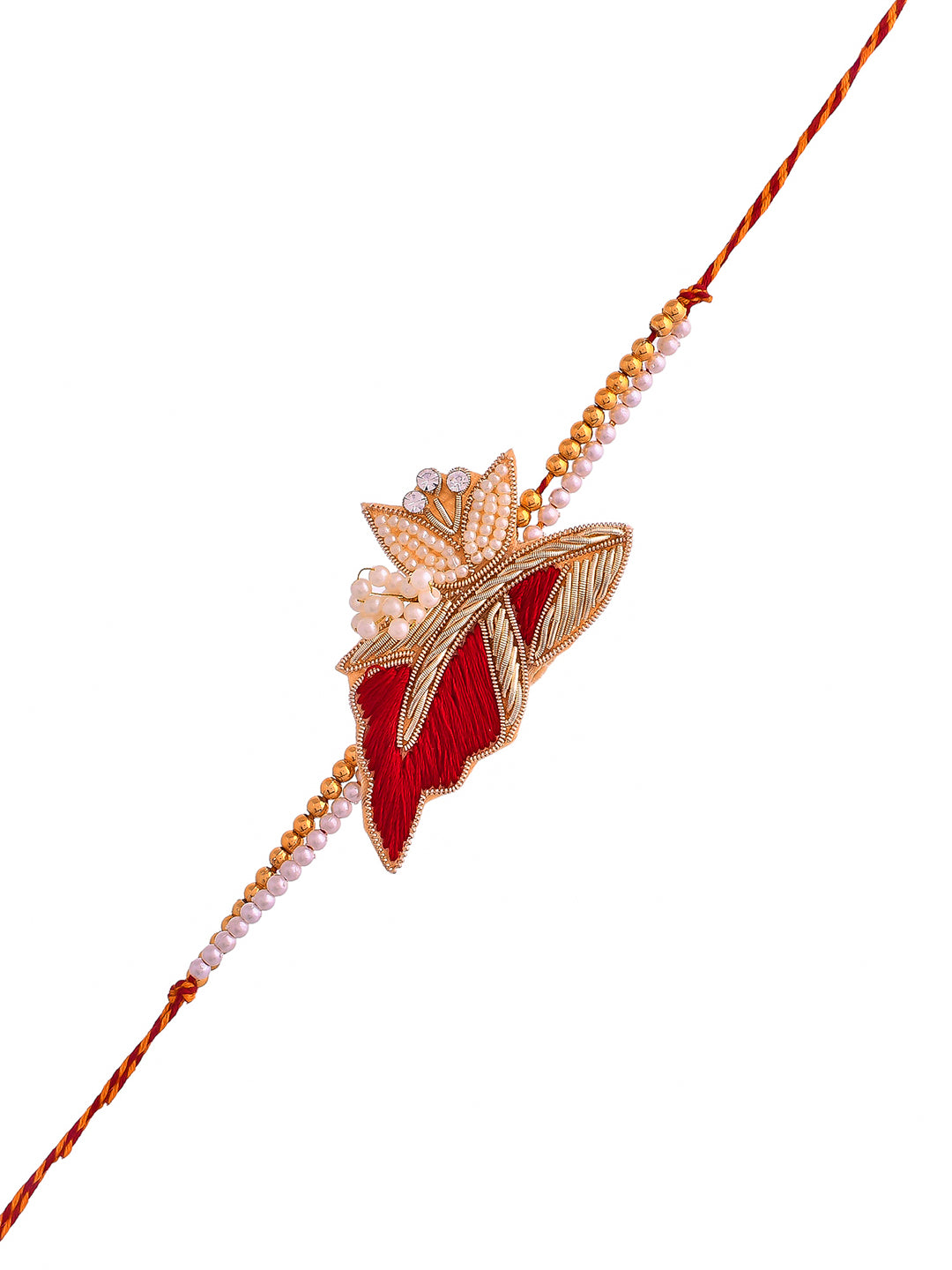 Beautiful Tube & Reshan Crafted Rakhi with Pearl Embellishments