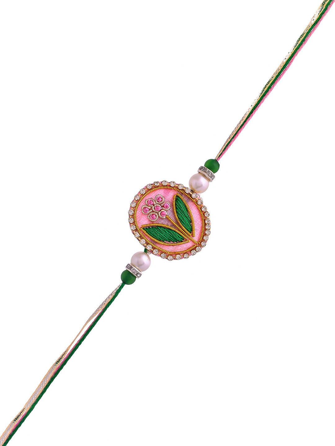 Pink & Green Thread Work Rakhi