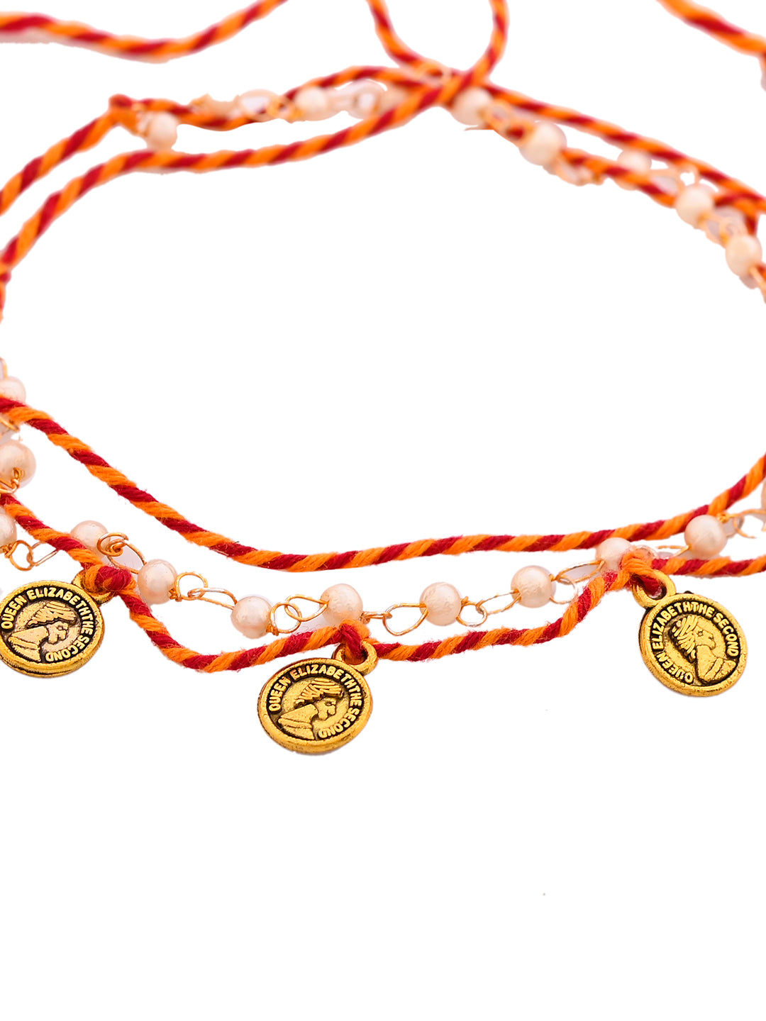 Pearl & Metal Coints Braided Elegant Rakhi with Pearls