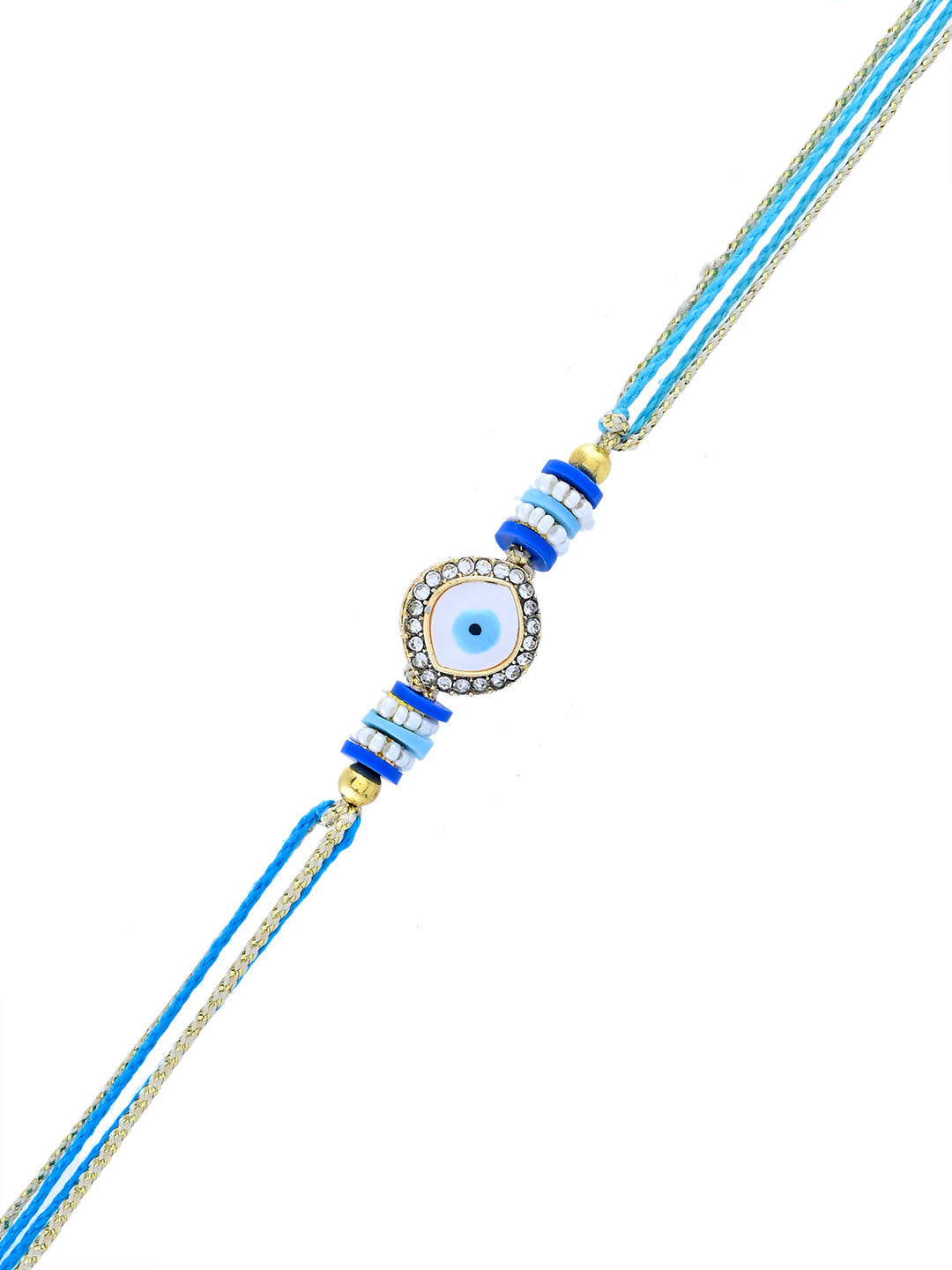 Elegant Evil Eye Protection Rakhi with Blue Accents and Stones