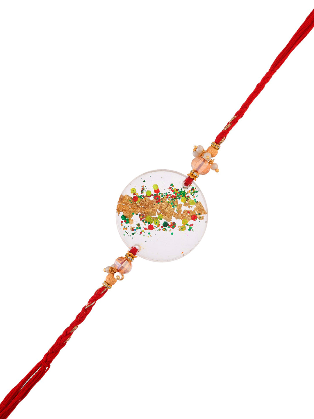 Multicolor Resin Designed Red Pleated Single Rakhi