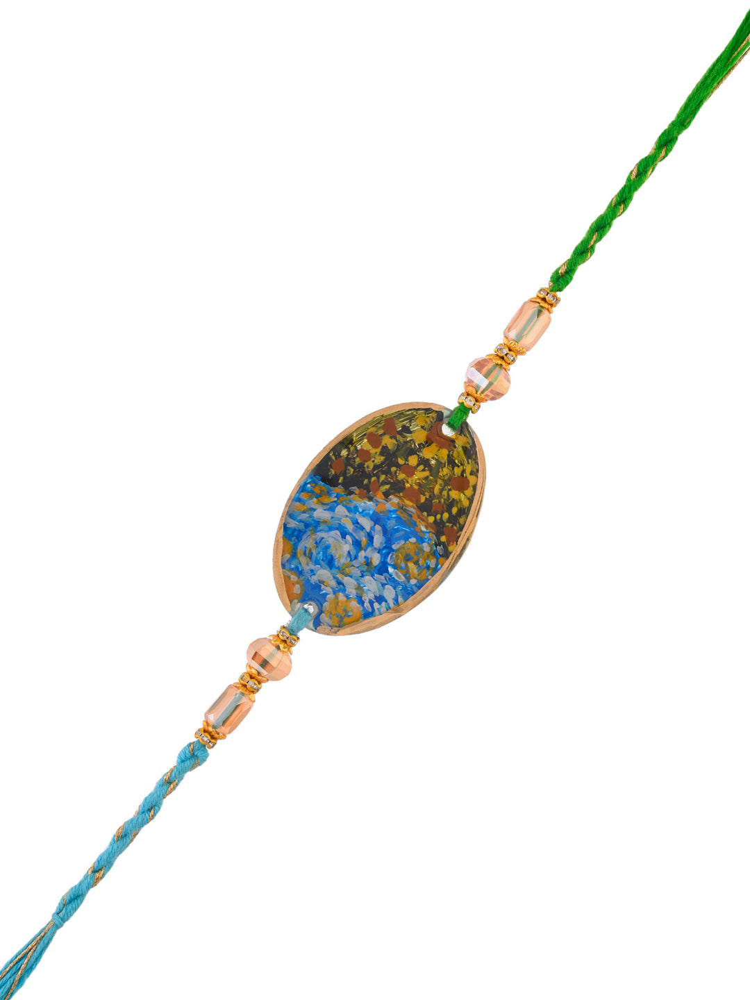 Beautiful Artwork of Flowers Blue & Green Twisted Rakhi