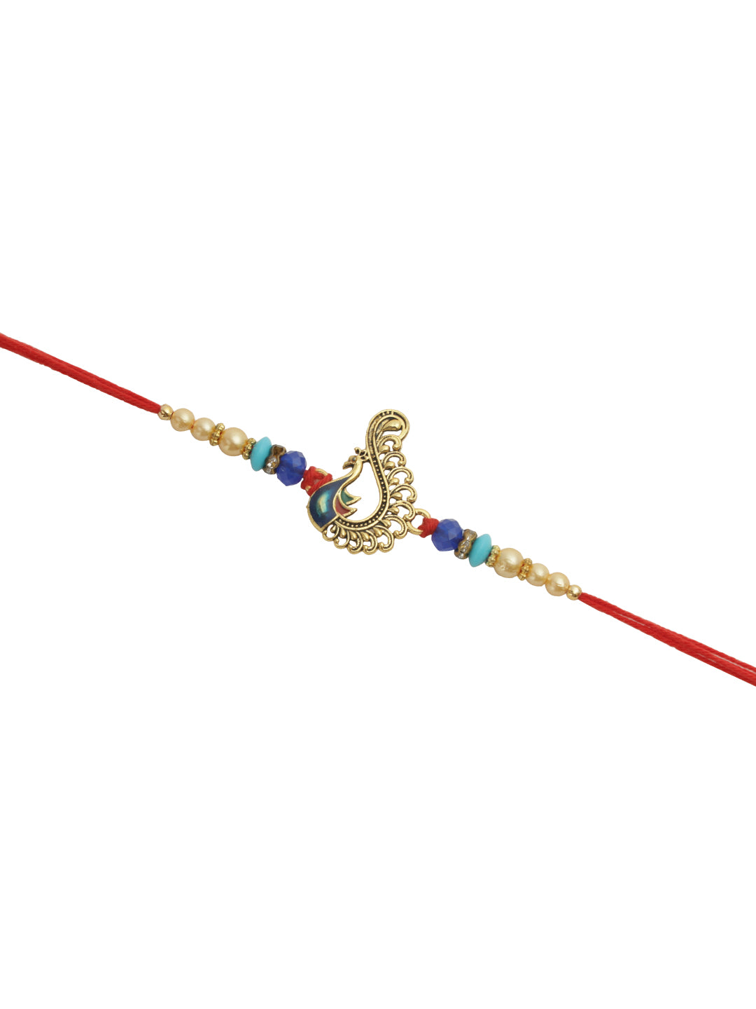 Peacock Charm Turquoise Pearl Rakhi