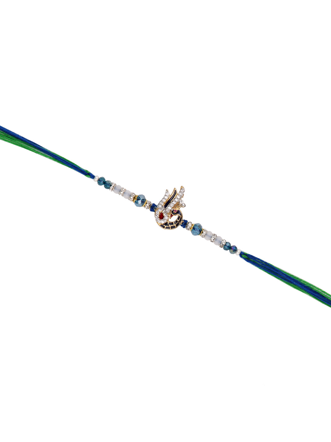 Beautiful Stone Studded Peacock Blue & Green Multistrand Rakhi