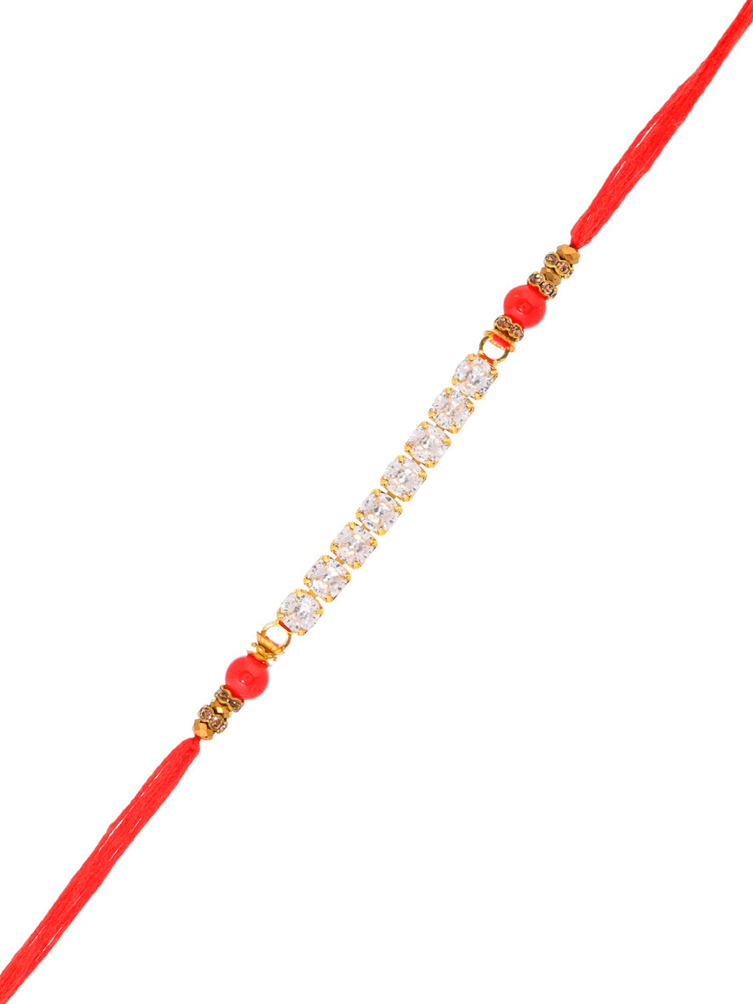 White AD Stones Work Single Rakhi