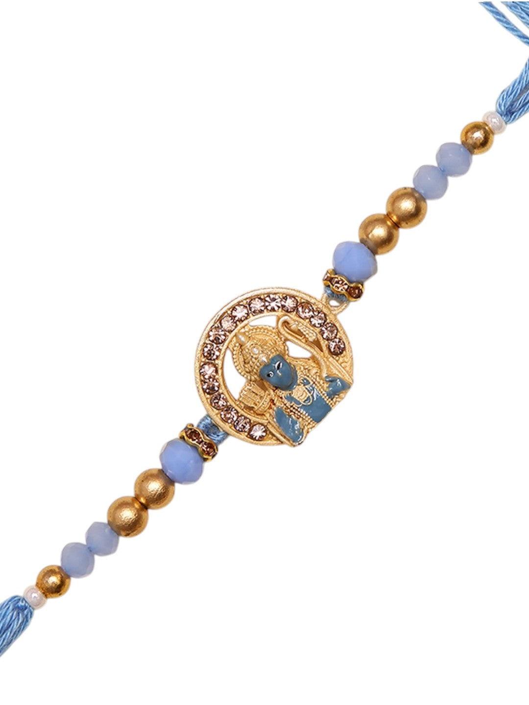 Ethnik Handmade Ram Rakhi With Sky Blue Thread And Golden Beads