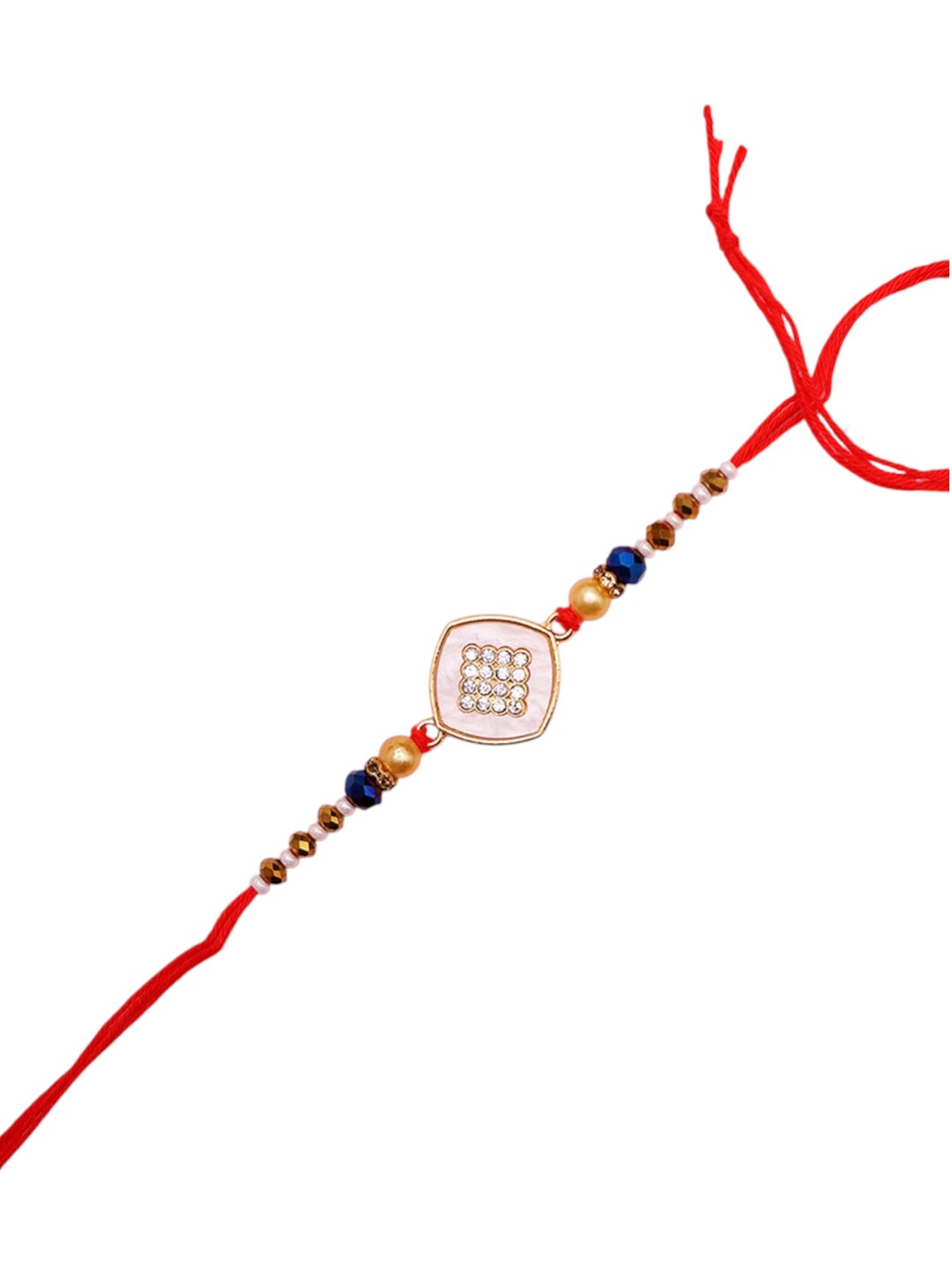 Handcrafted Square Rakhi with Crystal Center and Golden Beads
