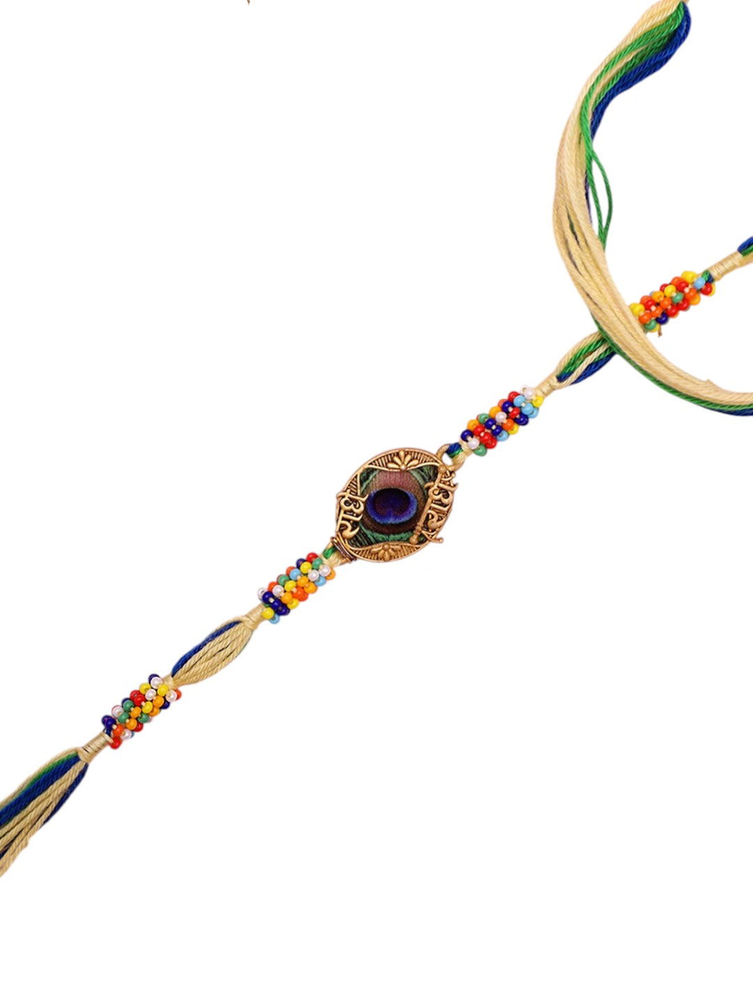 Traditional Rakhi with Artistic Mor Pankh Motif and Festive Beading
