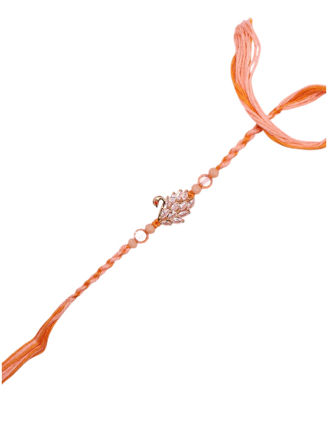 Elegant Swan Rakhi with Crystal Accents on Peach Silk Thread