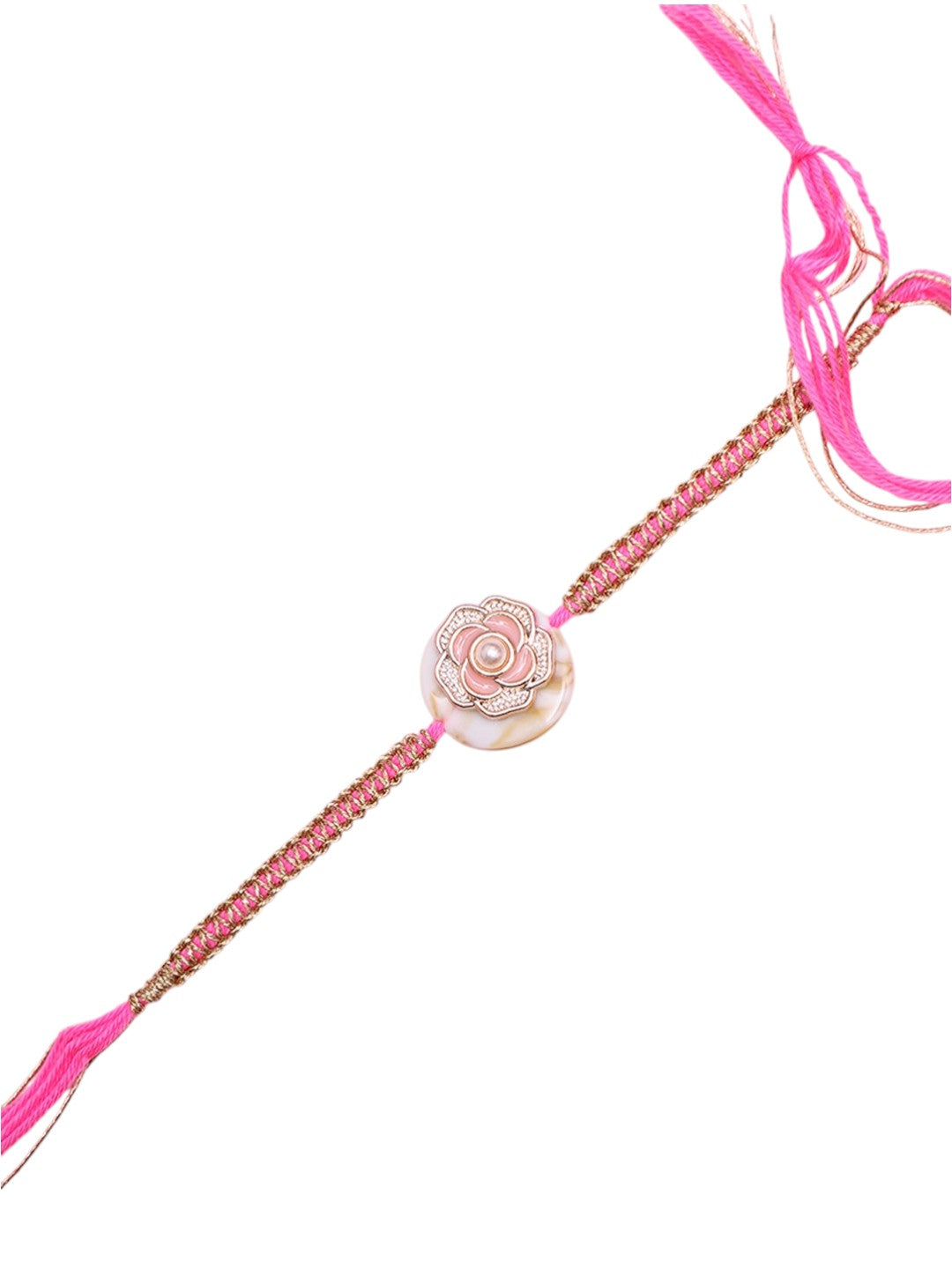 Ethnic Rakhi with Pearl-Studded Lotus Design and Soft Tones