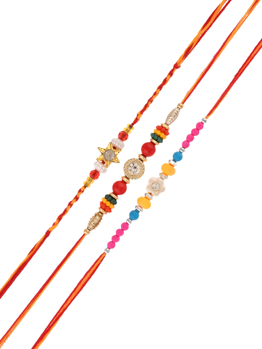 Multicolored Beads & Floral set of 3 Mauli Rakhi