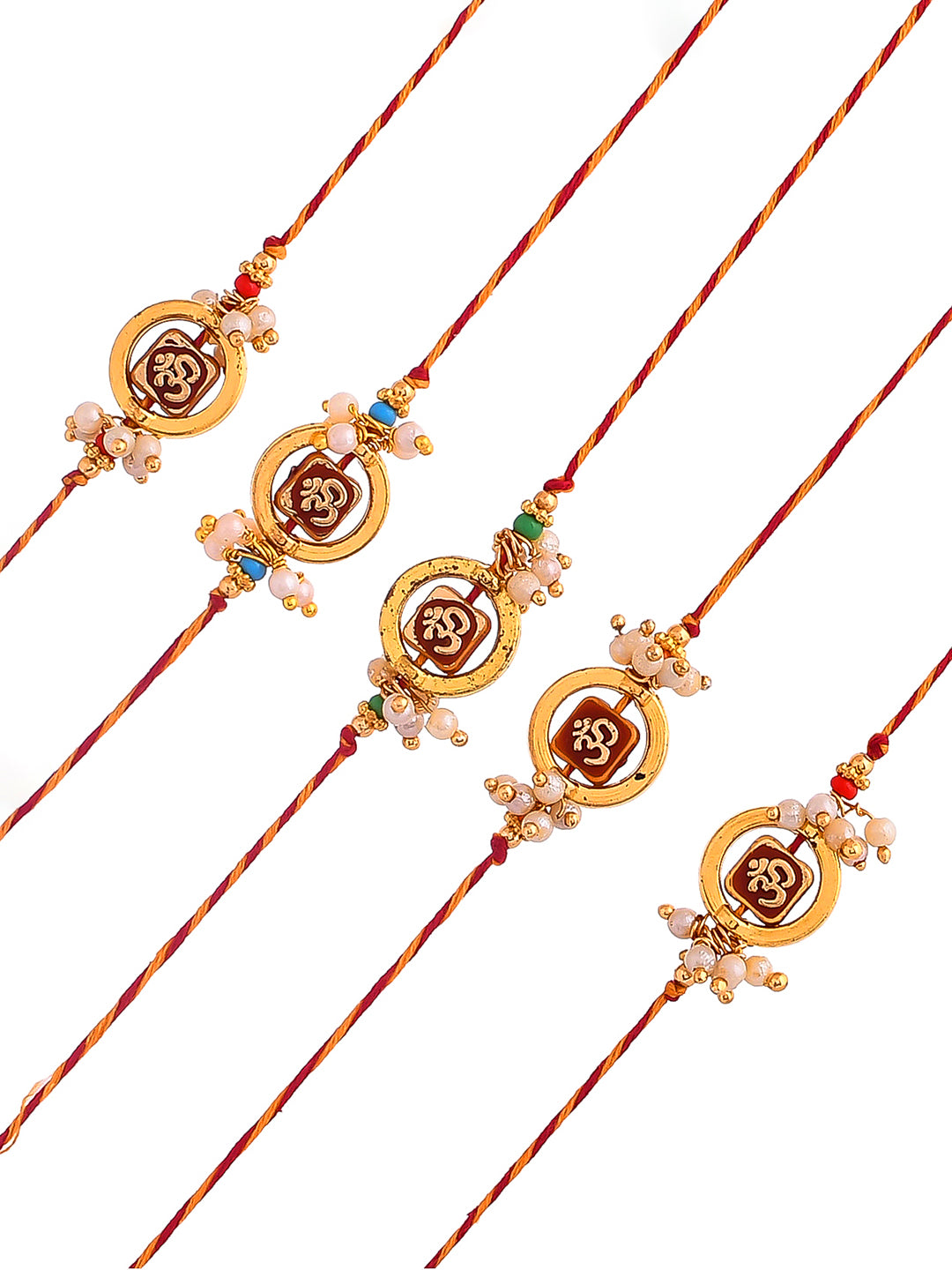 Gold Swastik Bead Work Set of 5 Rakhi