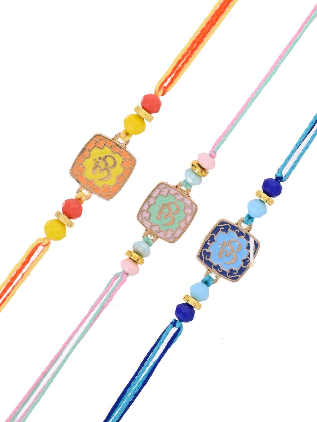 Handcrafted Om Symbol Rakhi Set of 3 in Festive Pastel Shades