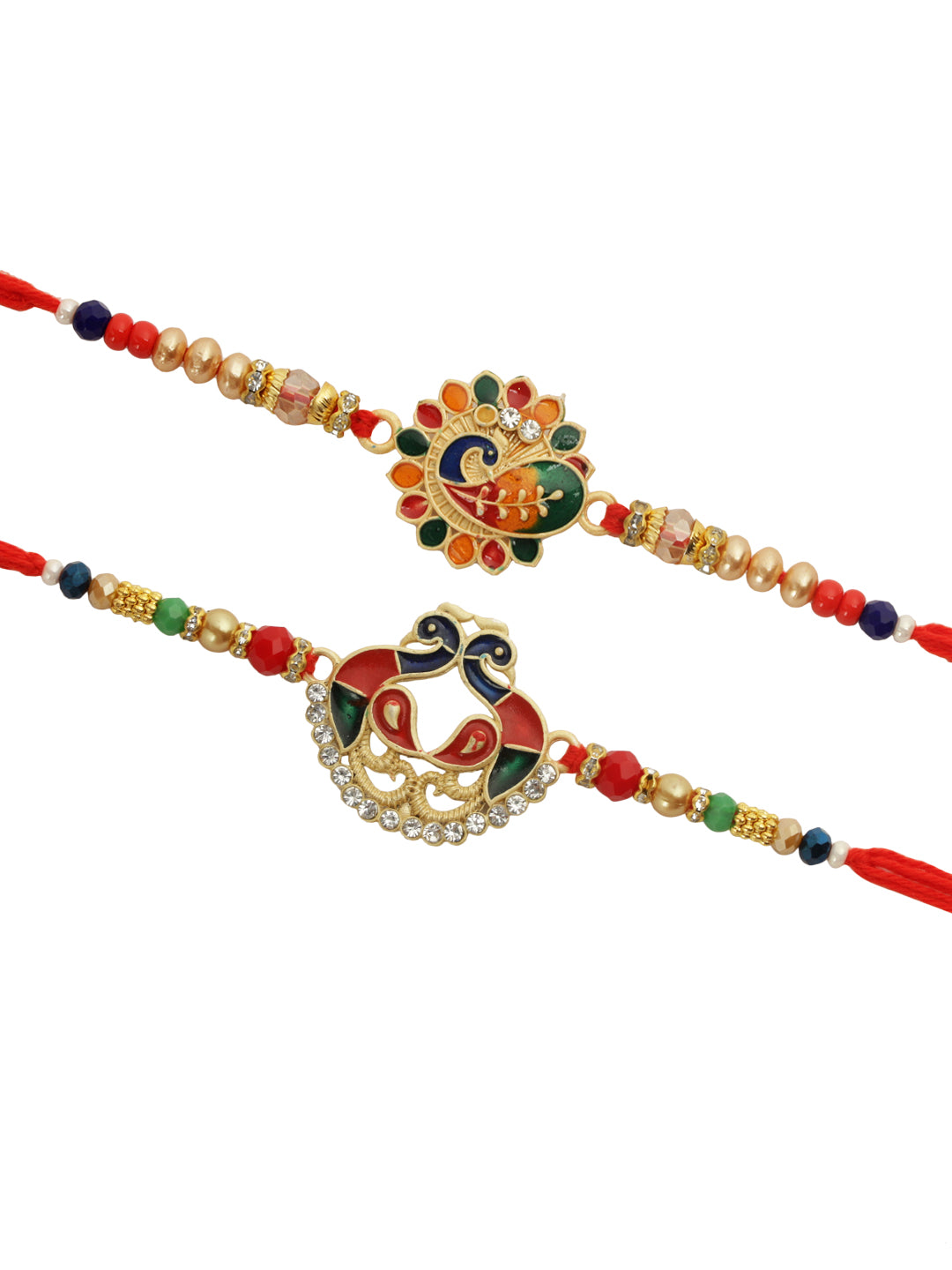 Vibrant Peacock Beaded Rakhi Set of 2