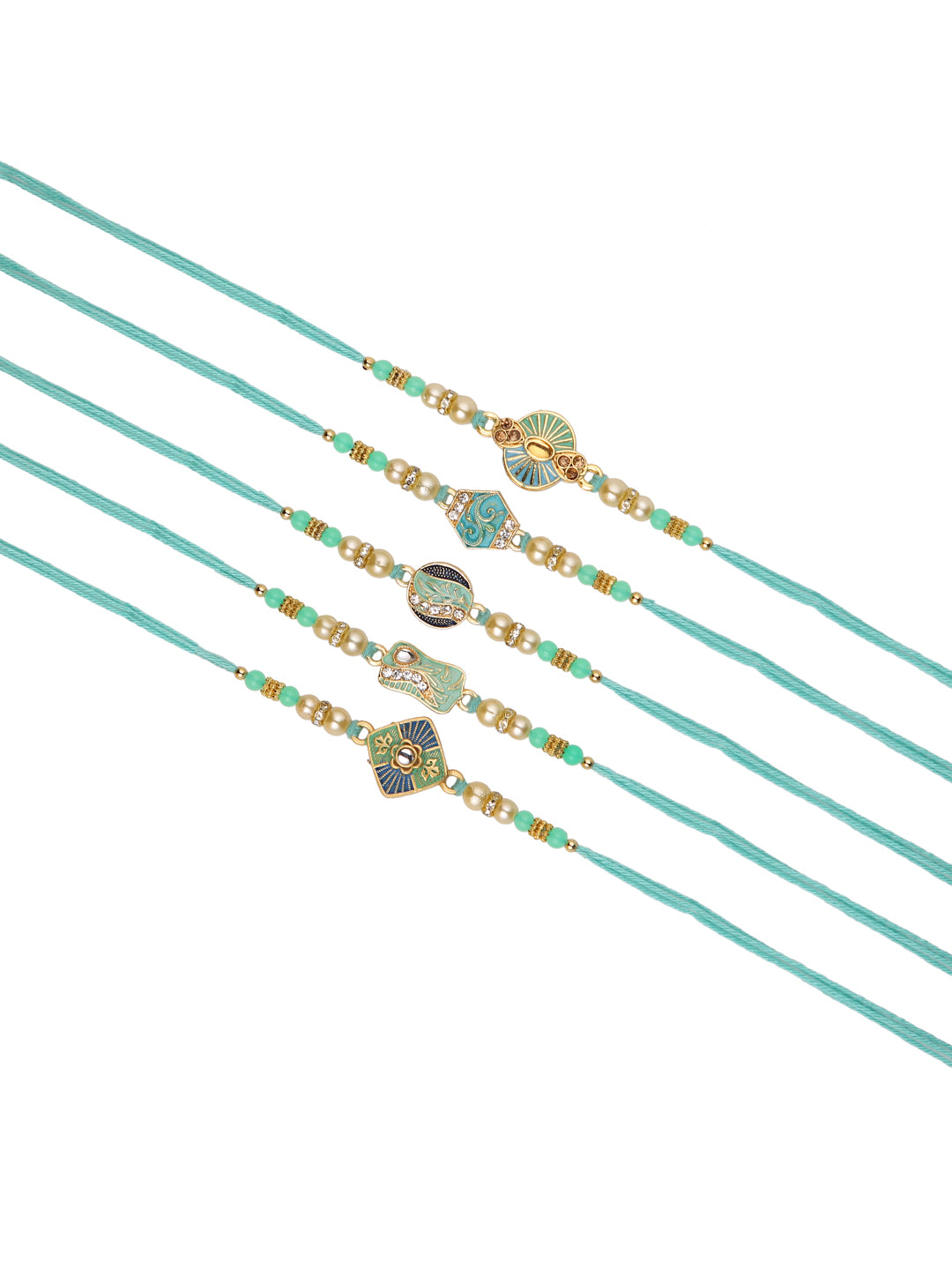 Blue & Green Enameled Set of 5 Rakhi