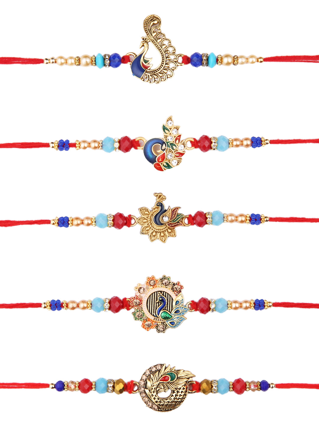 Beautiful Peacock Collection Set of 5 Rakhi