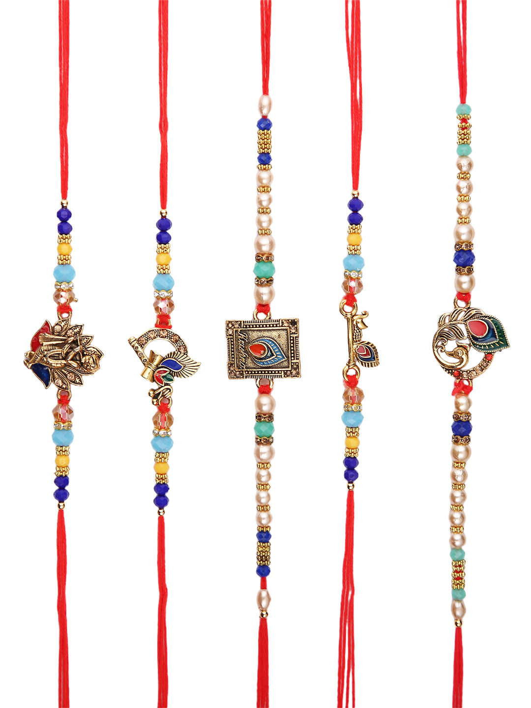 Set of 5 Krishna Flute & Beaded Rakhi