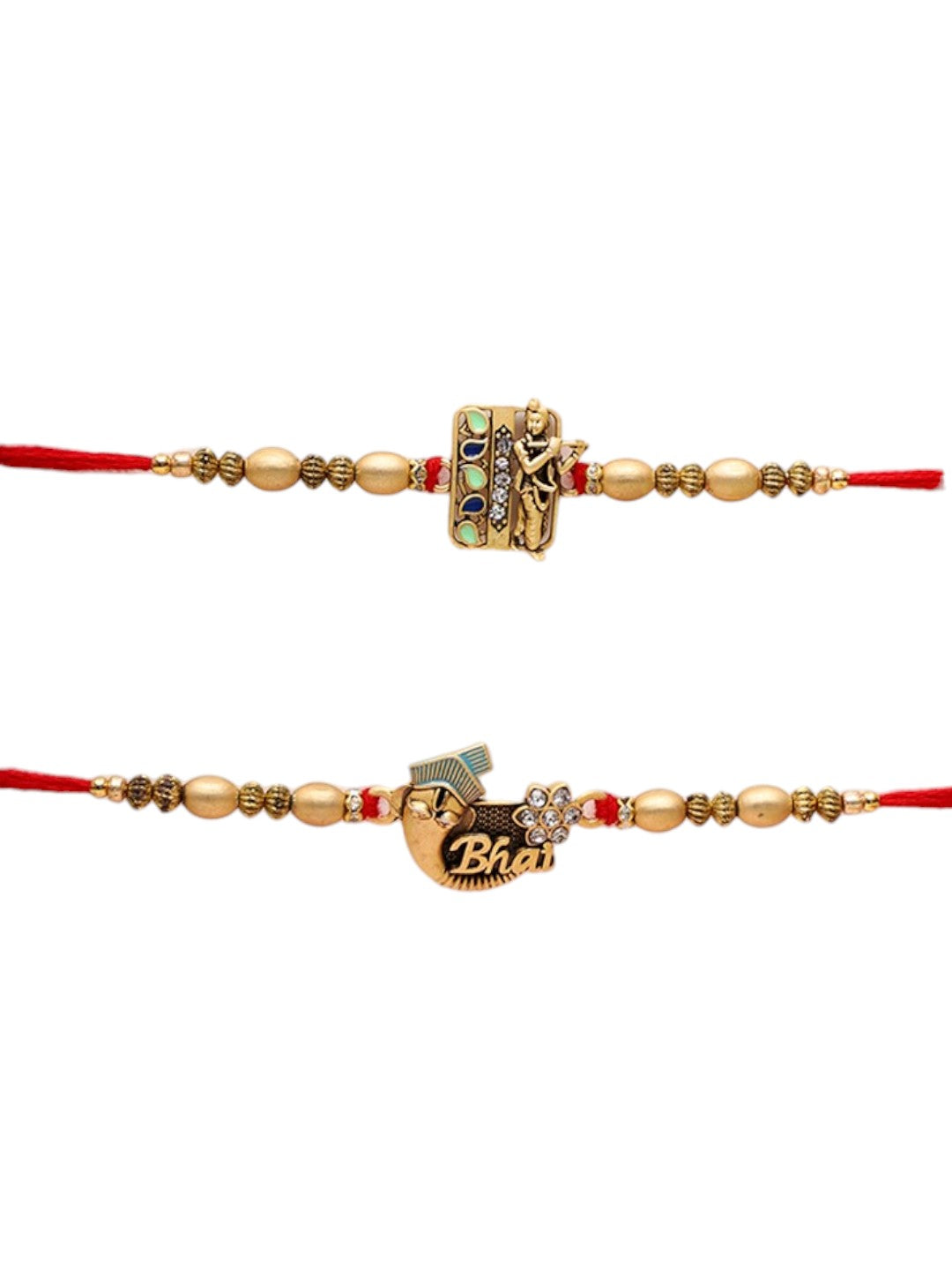 Designer Bhaiya Rakhi Combo with Charm Motifs and Golden Beads