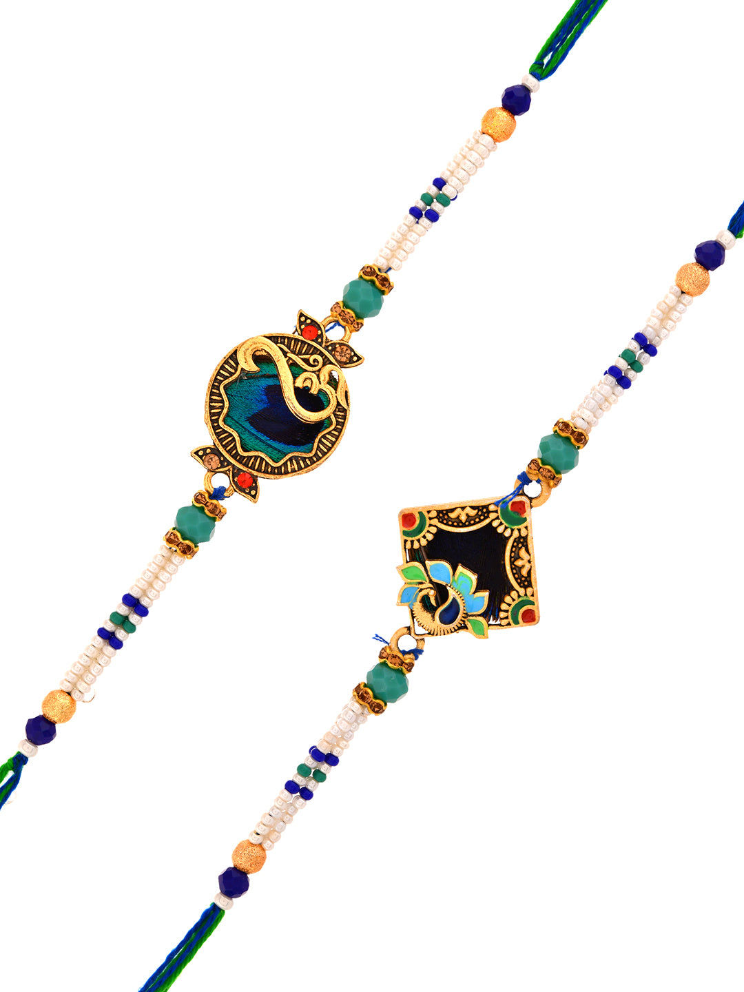 Ethnic Enamel Rakhi Pair with Meenakari Look and Pearl Beads
