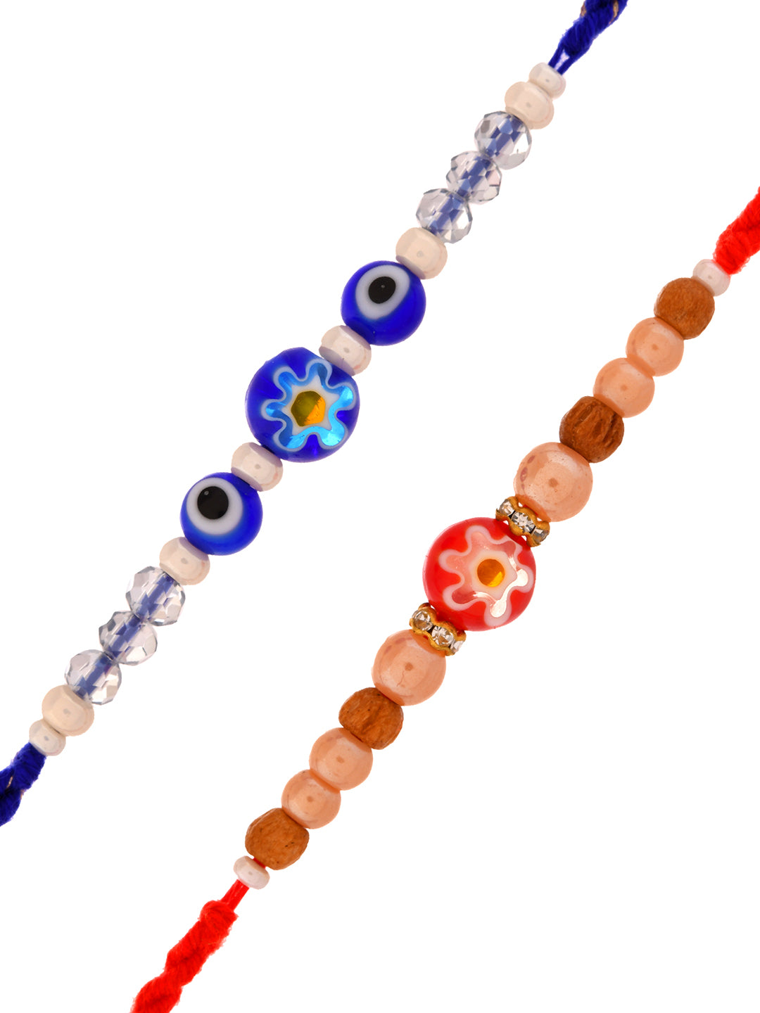 Tribal Inspired Rakhi Set With Evil Eye And Ethnik Red Beaded Charm