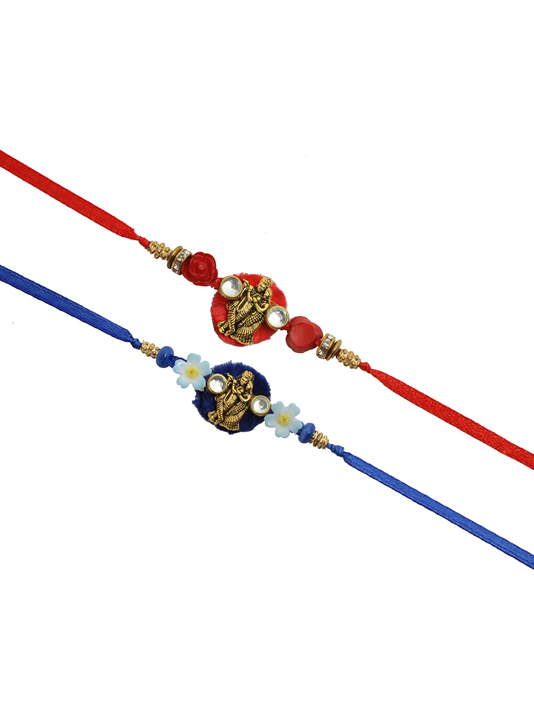 Blue & Red Divine Radha Krishna Set of 2 Rakhi