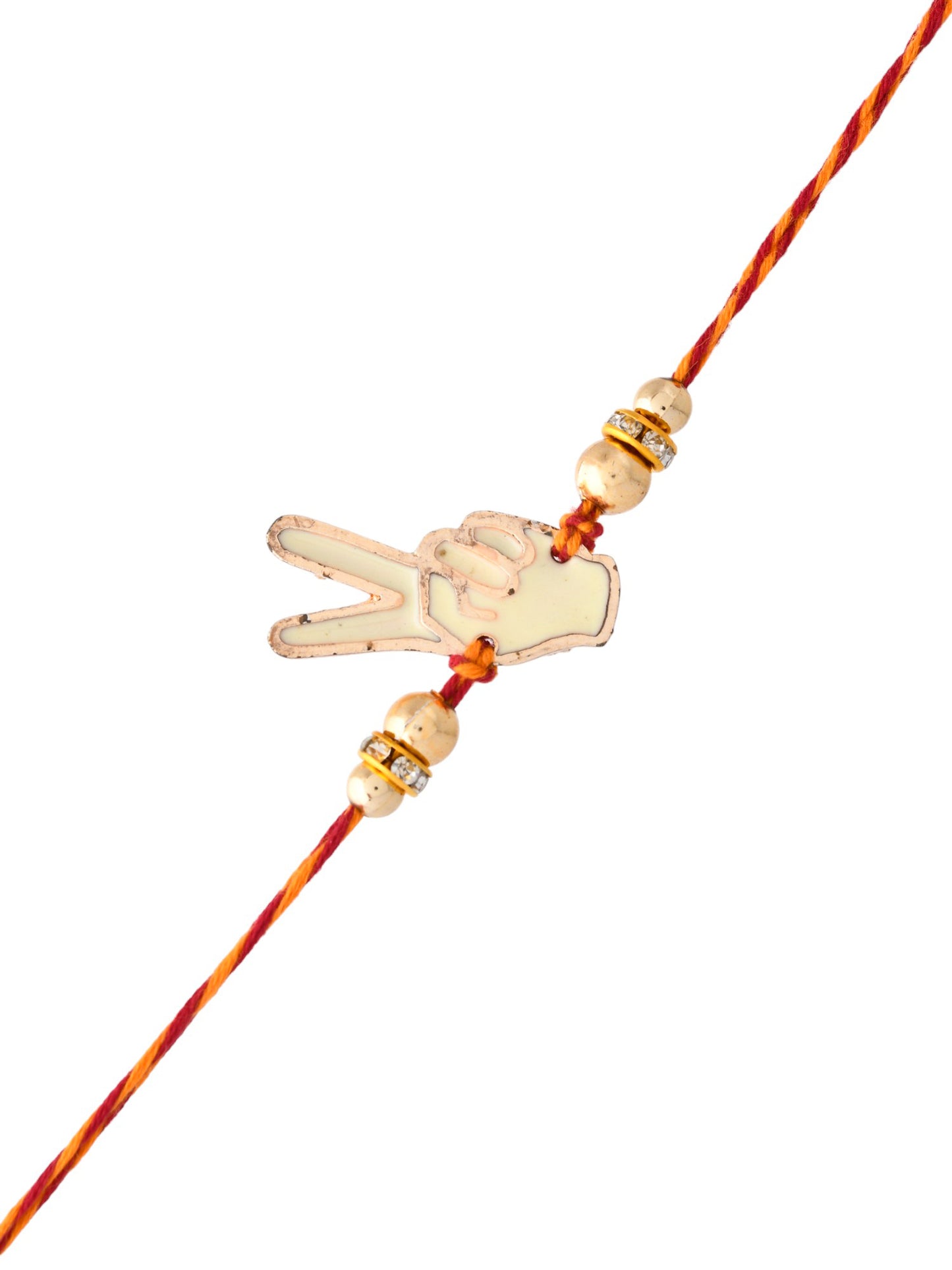 Metallic Peace Sign Rakhi with Golden Beads