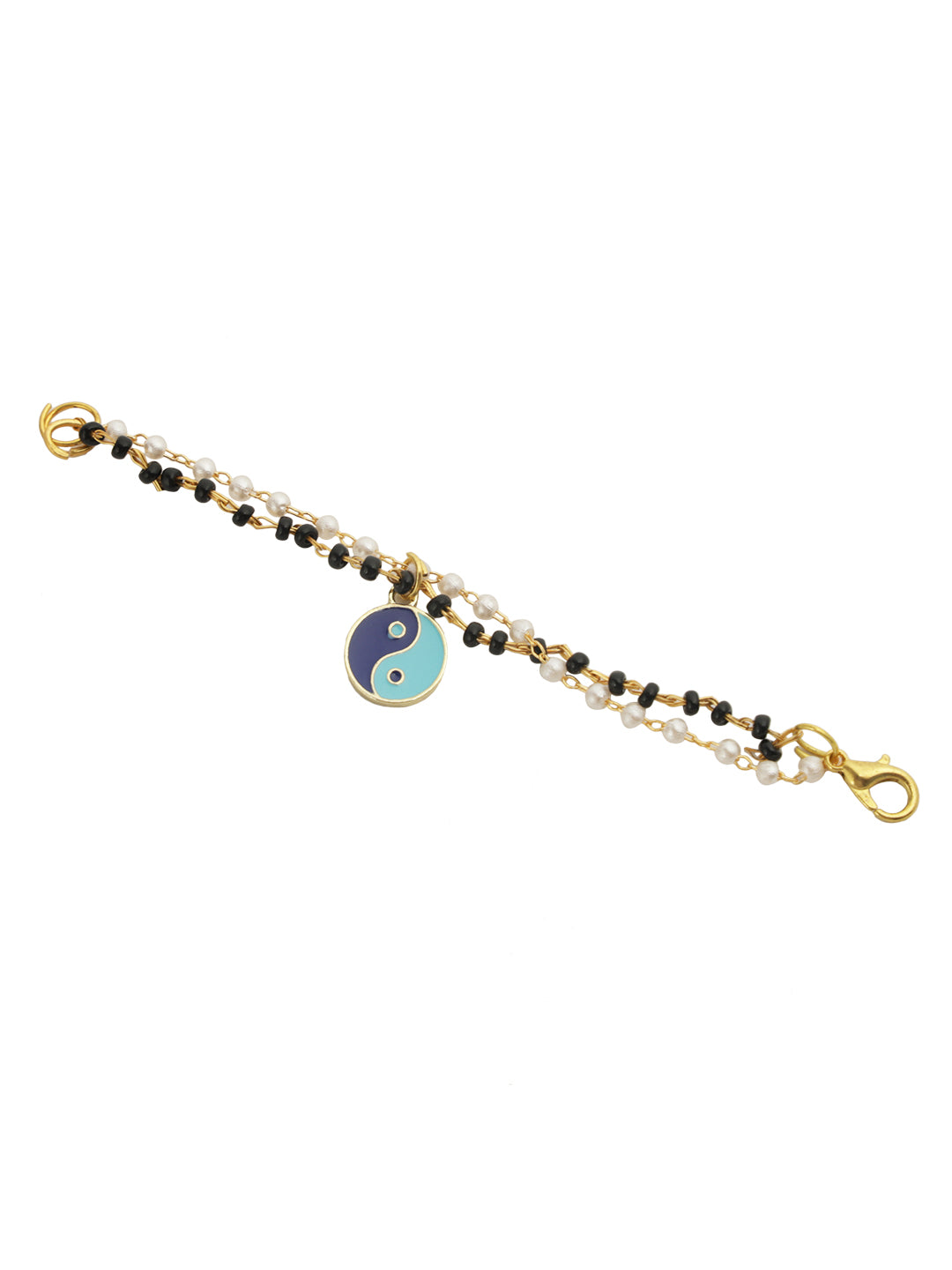 Black & White Beads with Peace Charm Bracelet Rakhi for New Born