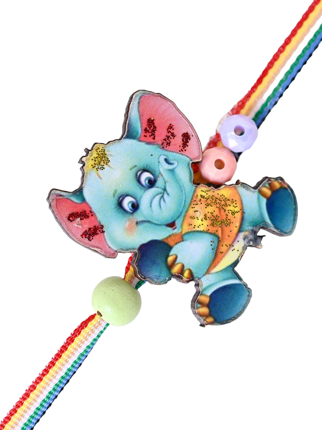 Playful Elephant Kids Rakhi with Rainbow Thread