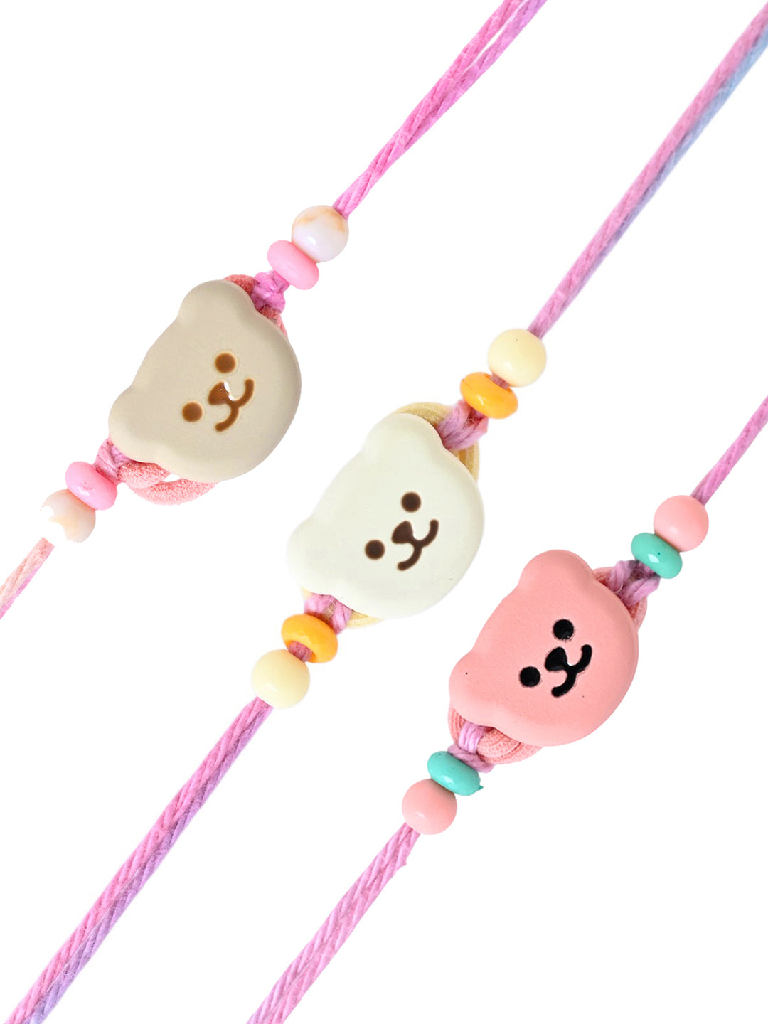 Cute Bear Face Rakhi Set of 3 for Kids in Pastel Colors