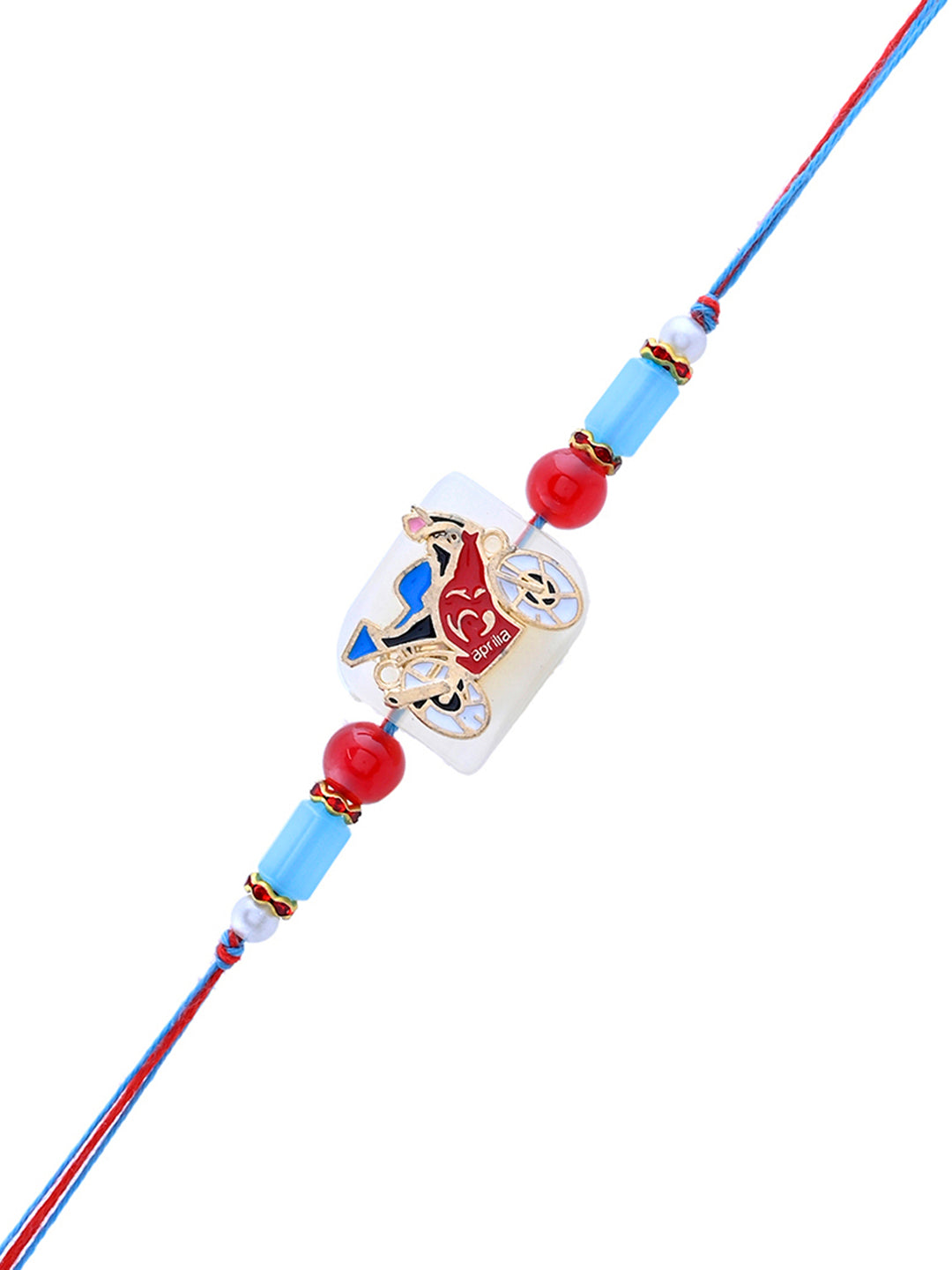 Red and Blue Bike Rakhi for Kids with Beaded Strap