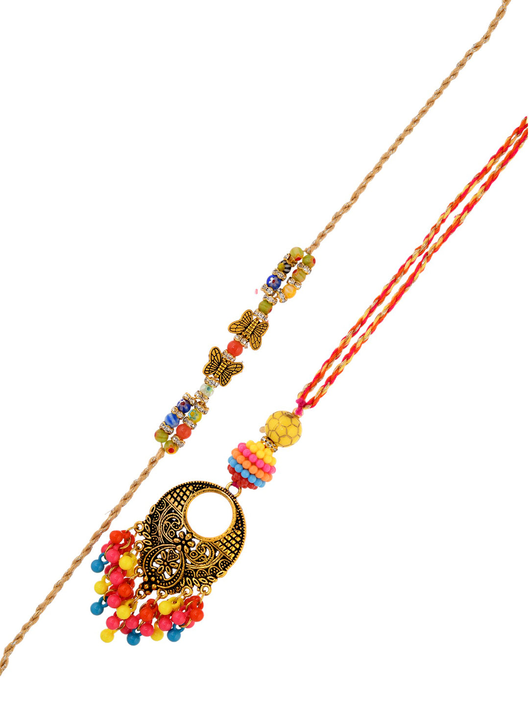 Traditional Golden Filigree Work Bhaiya Bhabhi Rakhi Set