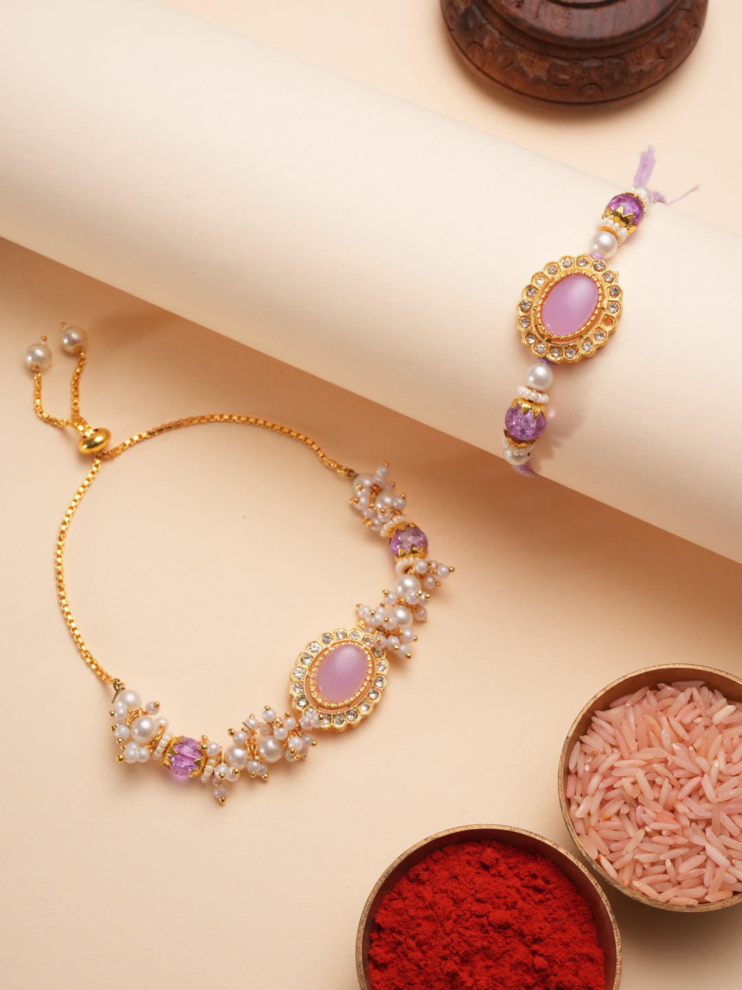 Purple Elegant Bhaiya Bhabhi Rakhi Set
