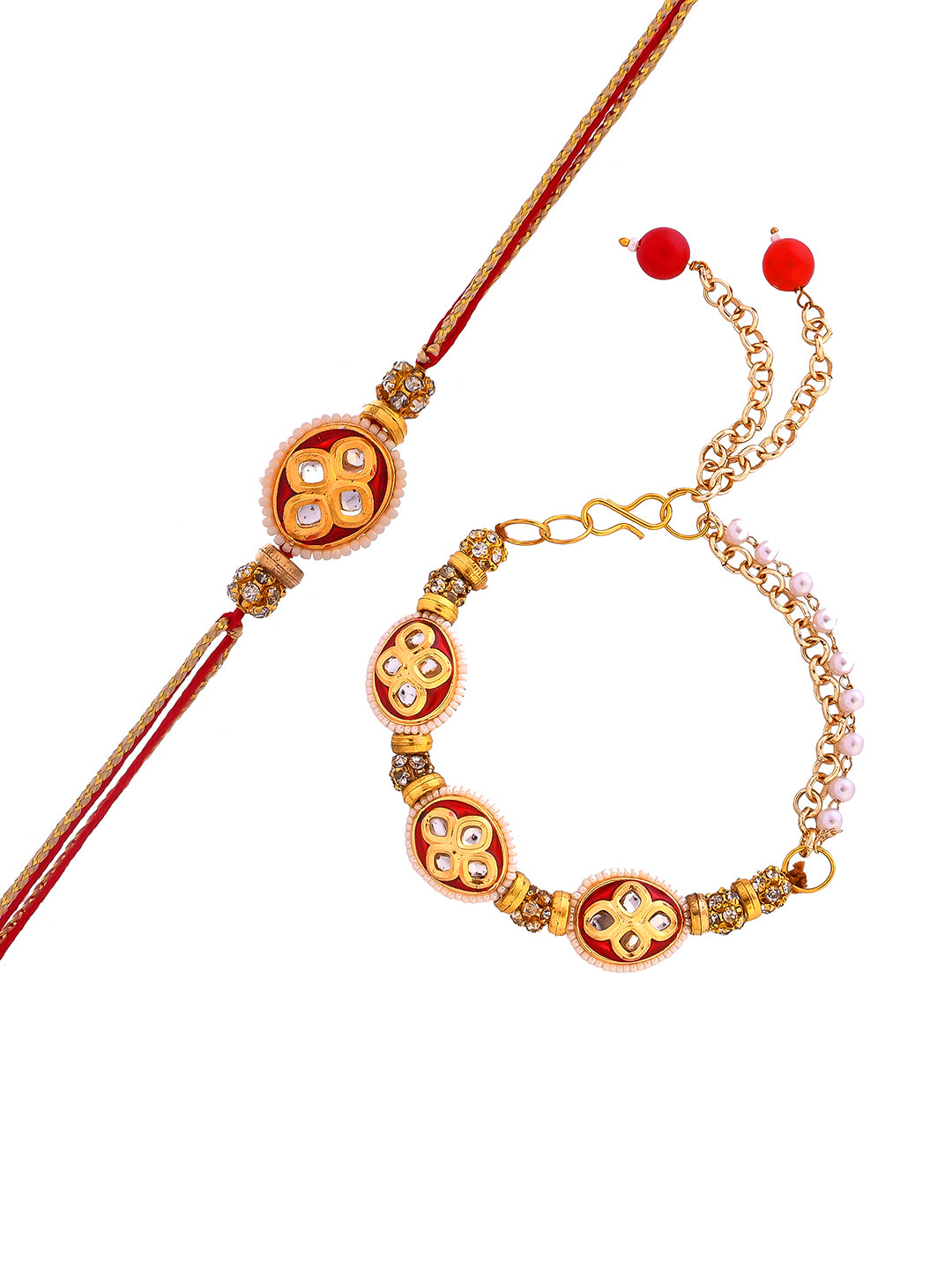 Traditional Kundan Crafted Emerald Bracelet with Bhaiya Rakhi