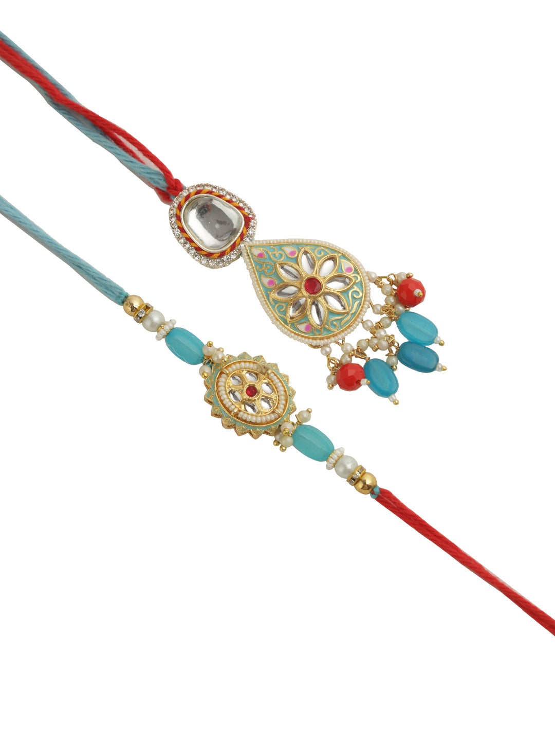 Kundan Work Green Enameled Bhaiya Bhabhi Rakhi
