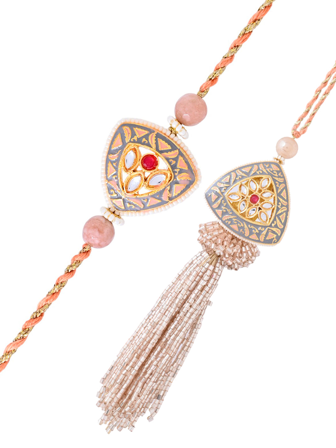 Rustic Charm Bhaiya Bhabhi Rakhi Combo with Embossed Golden Meenakari Motif