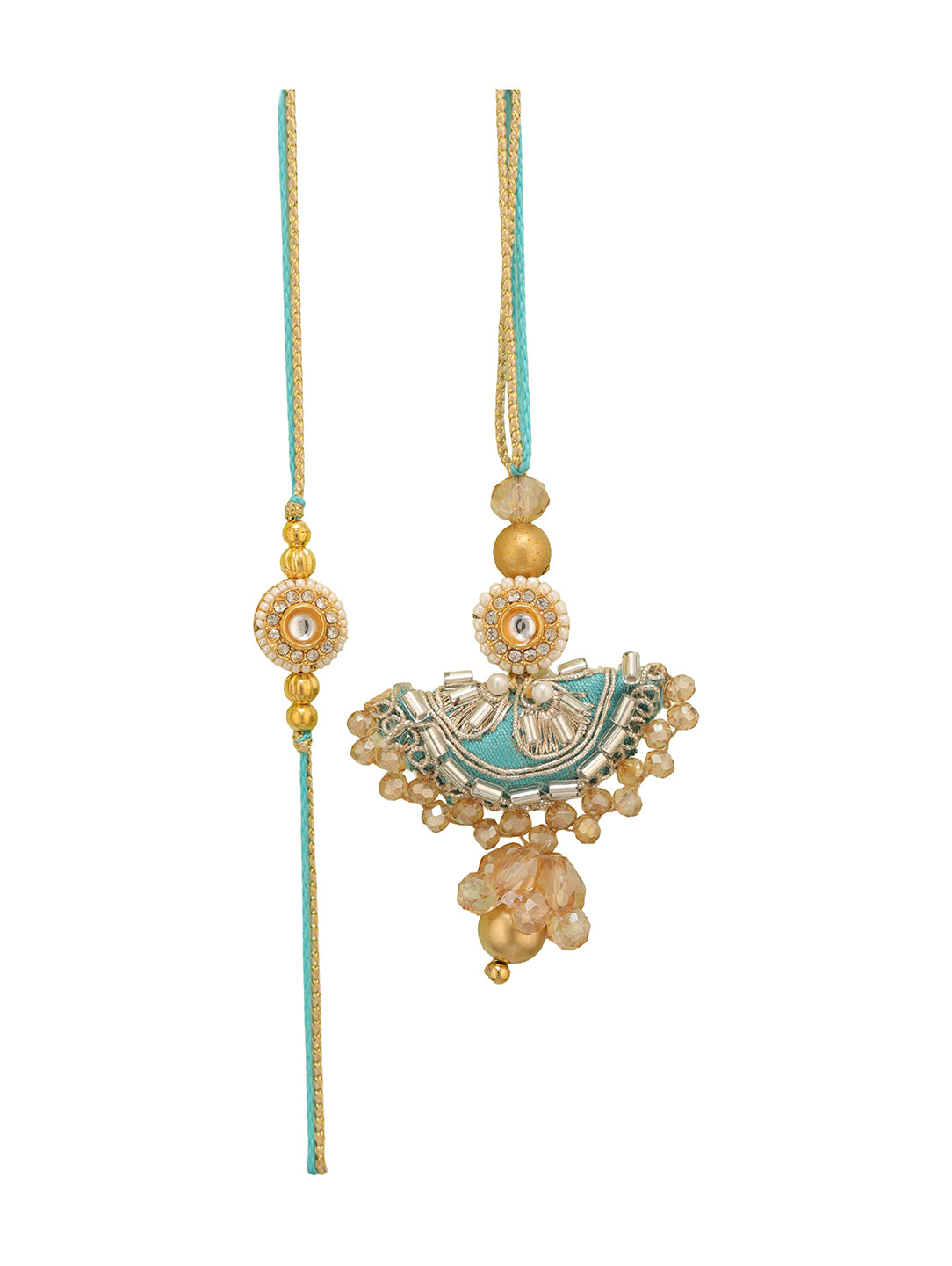 Blue Pearl Floral Couple Bhaiya Bhabhi Rakhi