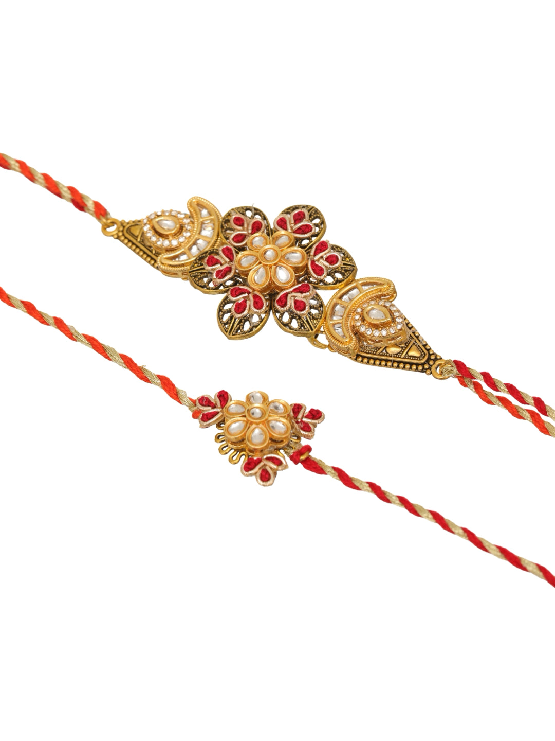 Red Pearl Floral Couple Bhaiya Bhabhi Rakhi