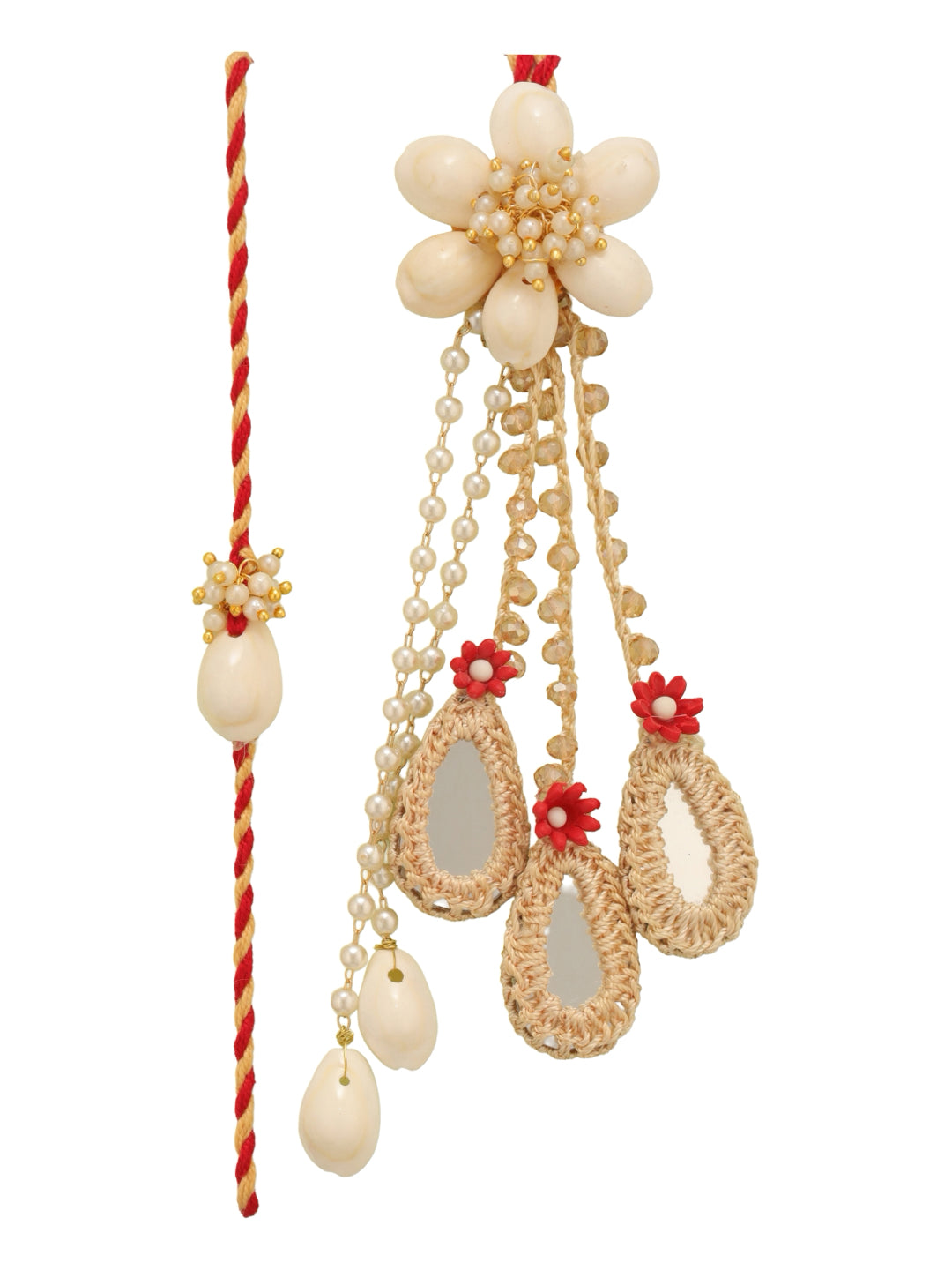 Red Pearl Floral Couple Bhaiya Bhabhi Rakhi