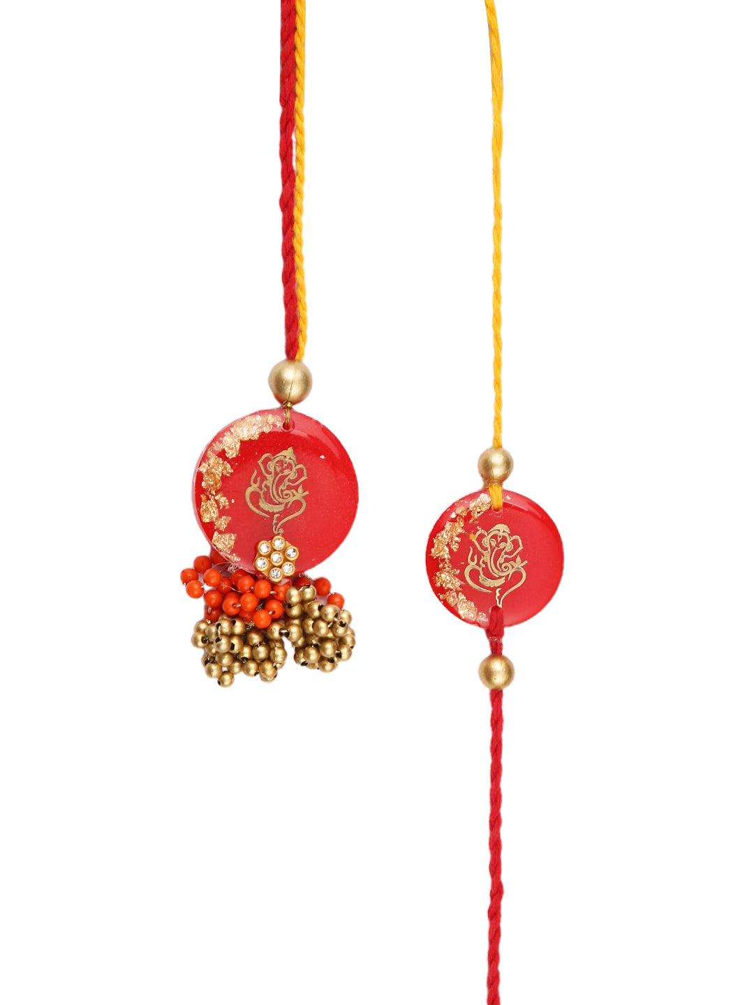 Gold & Red Ganesha Resin Work Bhaiya Bhabhi Set