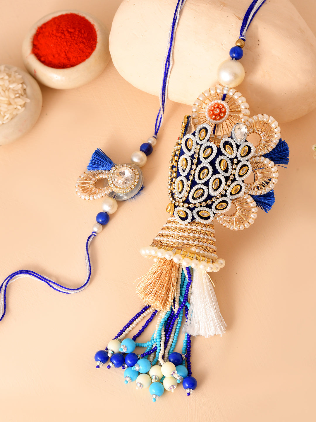 Blue Elegant Pearl Bhaiya Bhabhi Rakhi