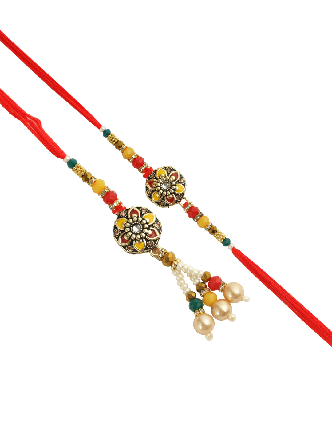 Red & Yellow Floral Bhaiya Bhabhi Rakhi