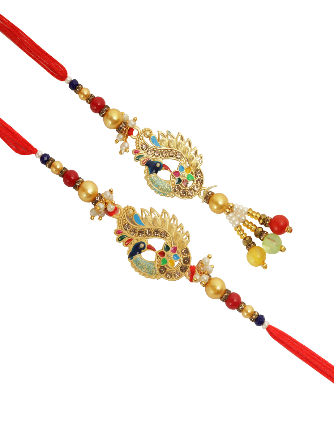 Enameled Peacock Bead Work Bhaiya Bhabhi Rakhi