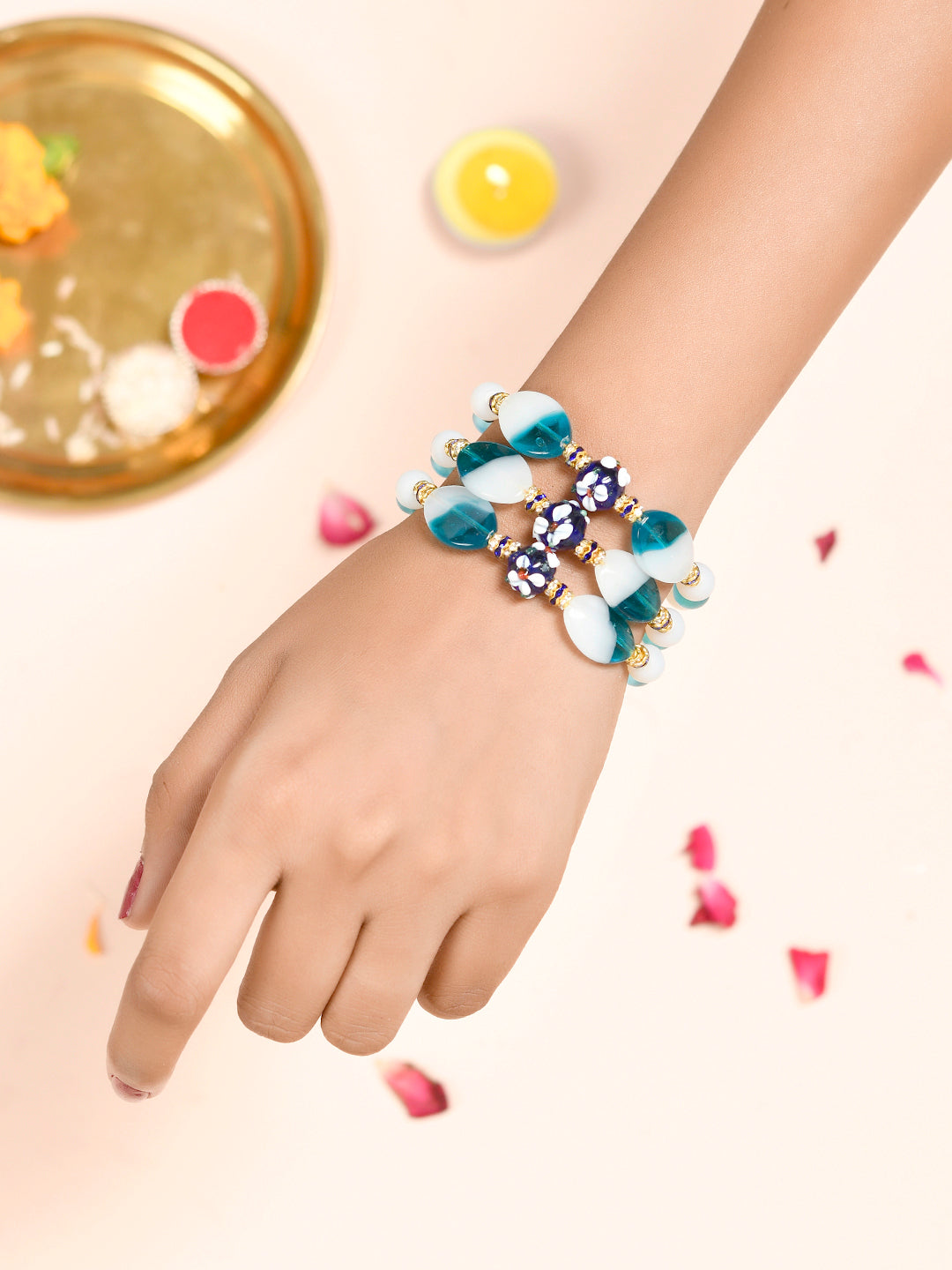 Blue & White Stoned Work Bhaiya Bhabhi Rakhi