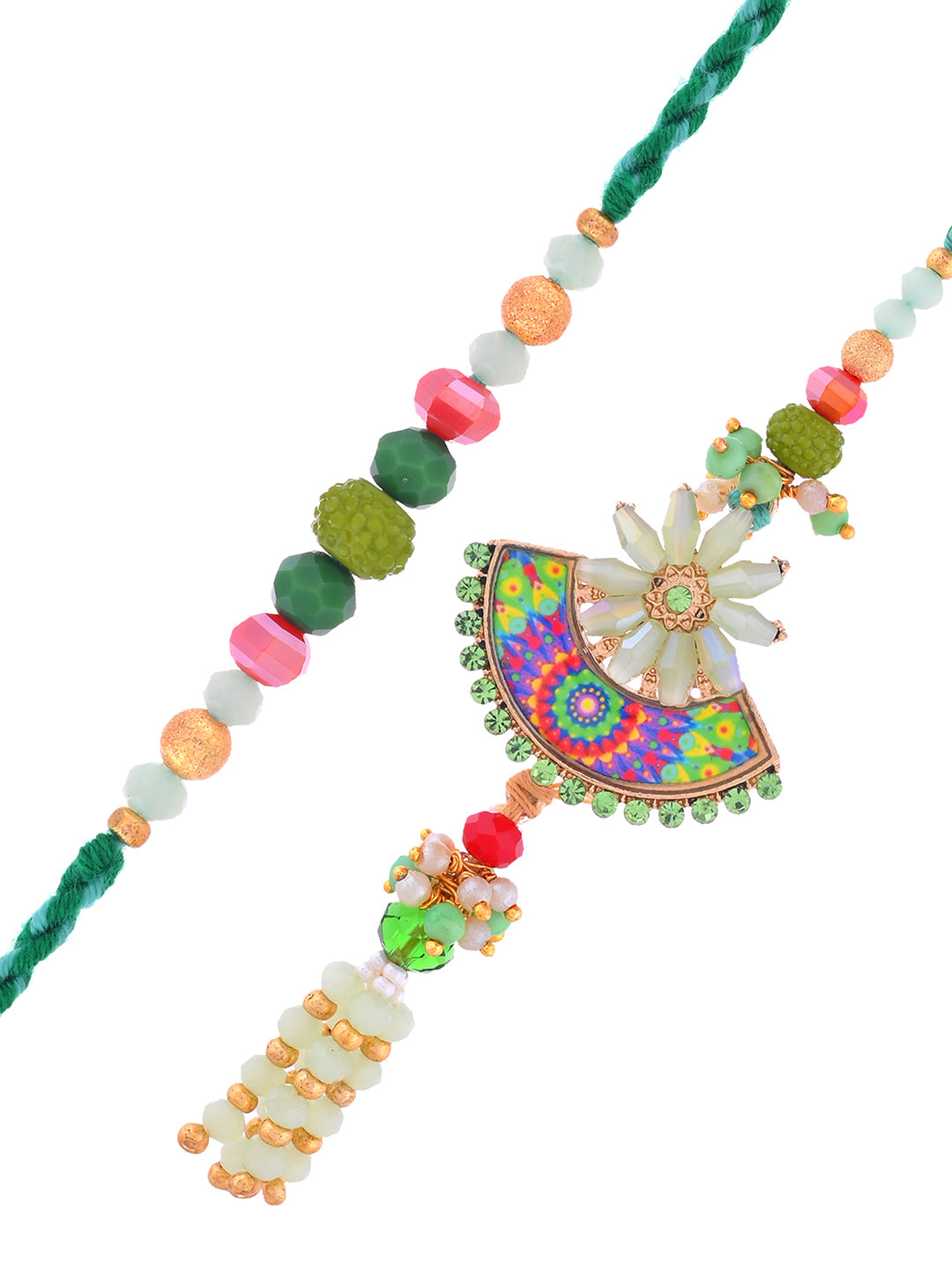 Traditional Bhaiya Bhabhi Rakhi with Meenakari and Pearl Detailing